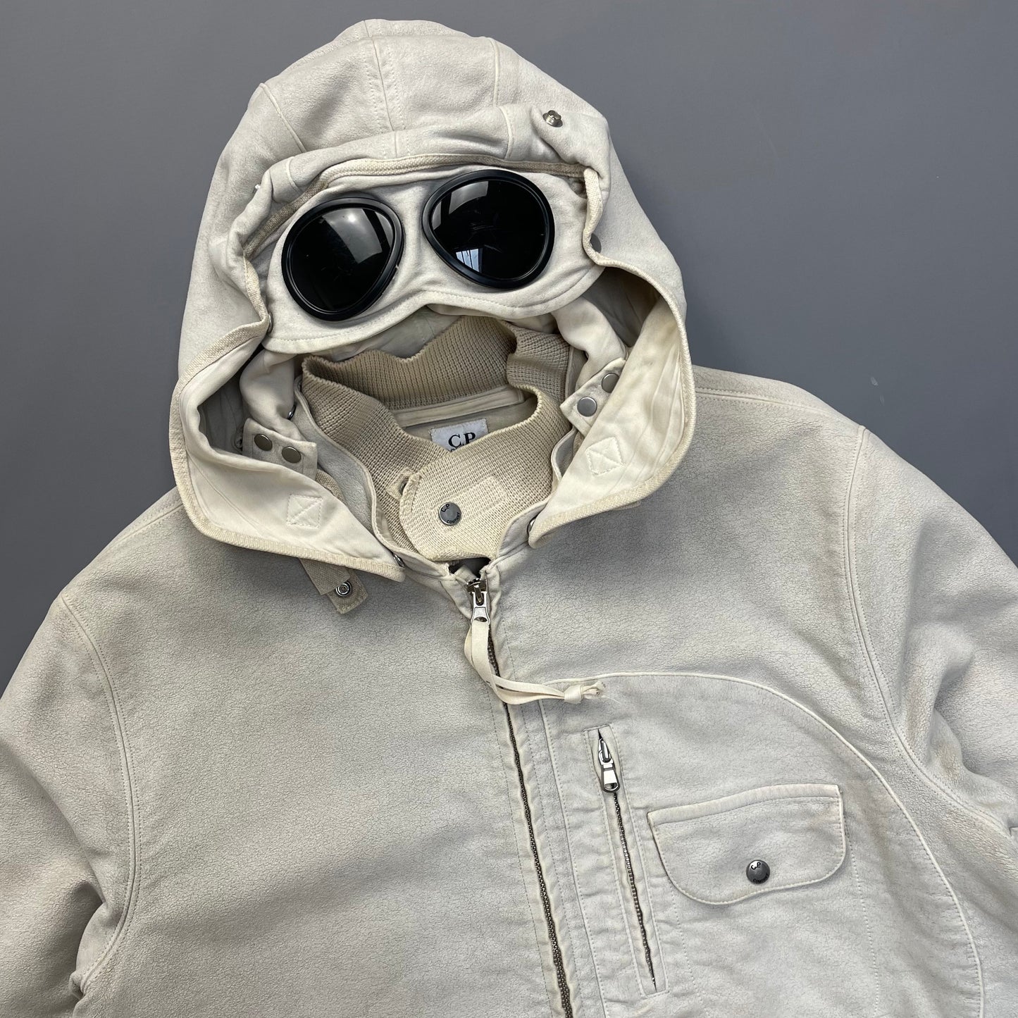 C.P. Company Hand Painted Vintage White Moleskin Archive Goggle Jacket AW04