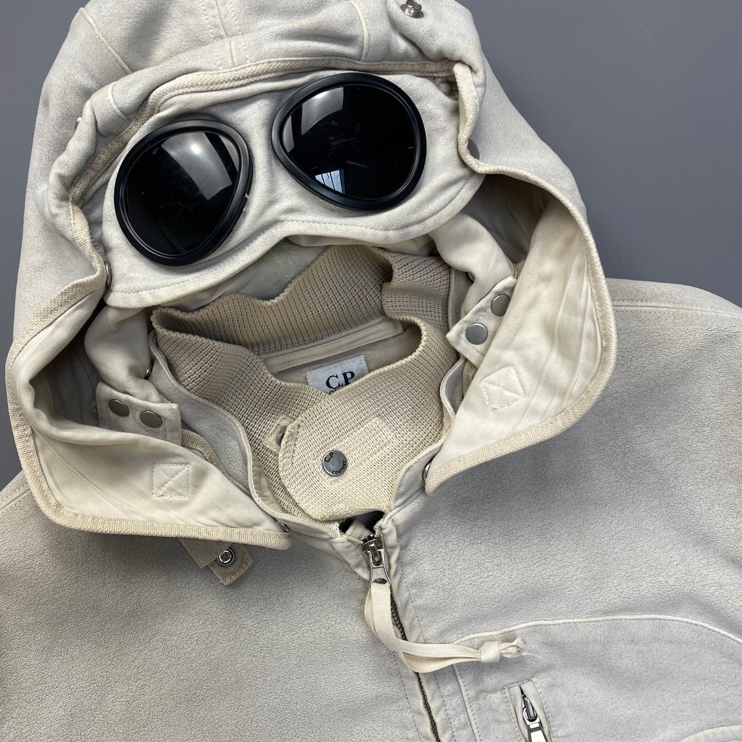 C.P. Company Hand Painted Vintage White Moleskin Archive Goggle Jacket AW04