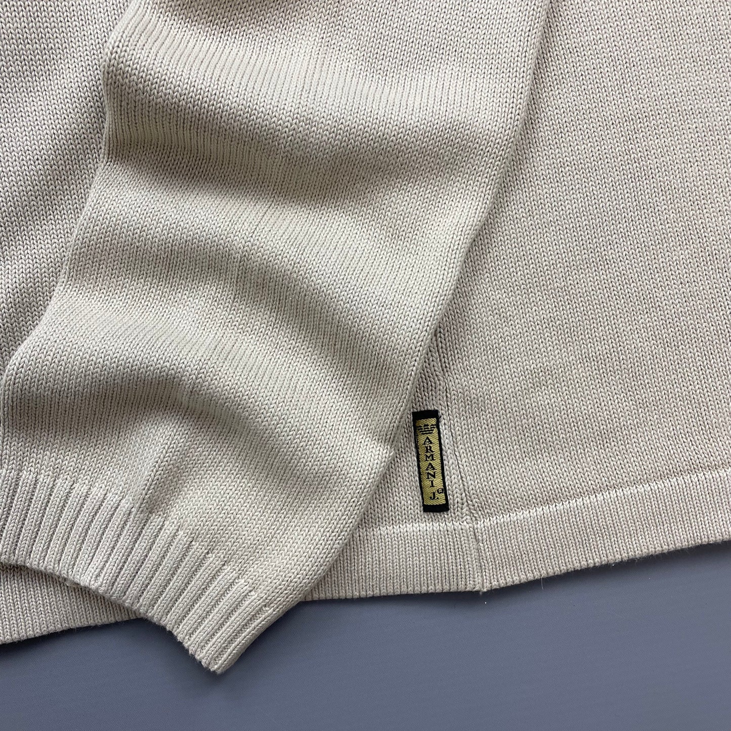 Armani Jeans Beige Lightweight Crewneck Knit Jumper