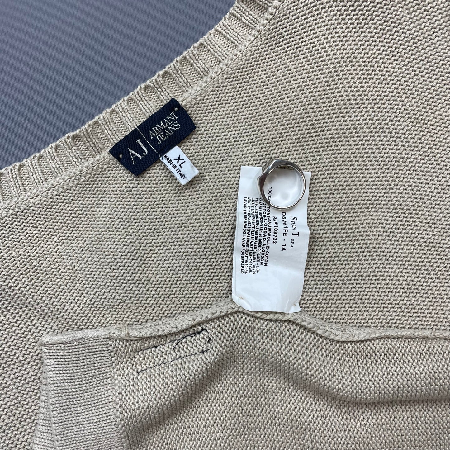 Armani Jeans Beige Lightweight Crewneck Knit Jumper