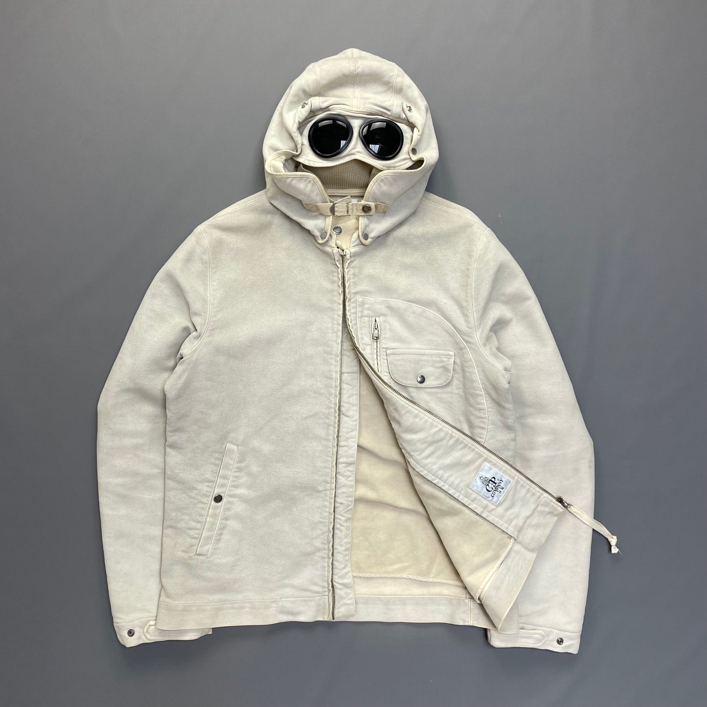 C.P. Company Hand Painted Vintage White Moleskin Archive Goggle Jacket AW04