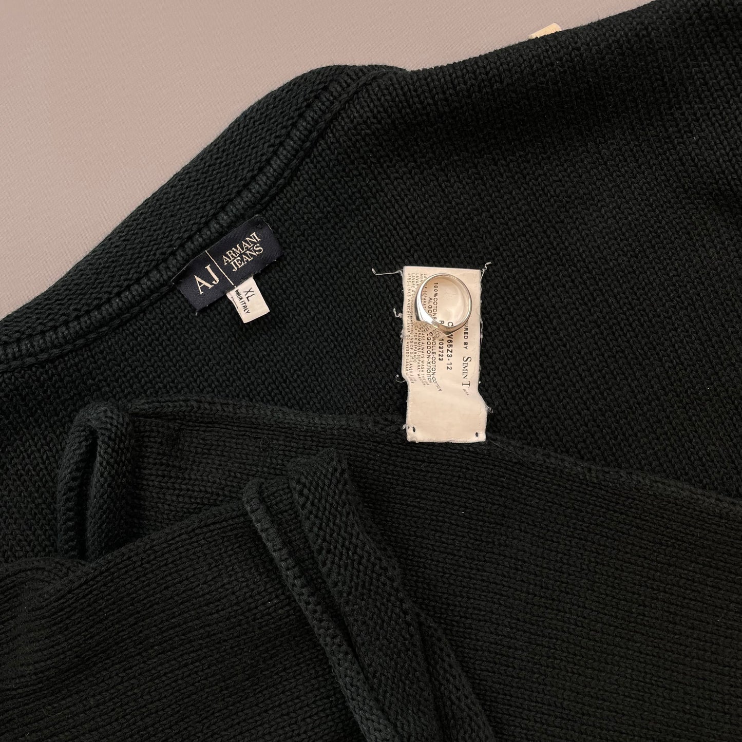 Armani Jeans Black Raw Edge Knit Jumper