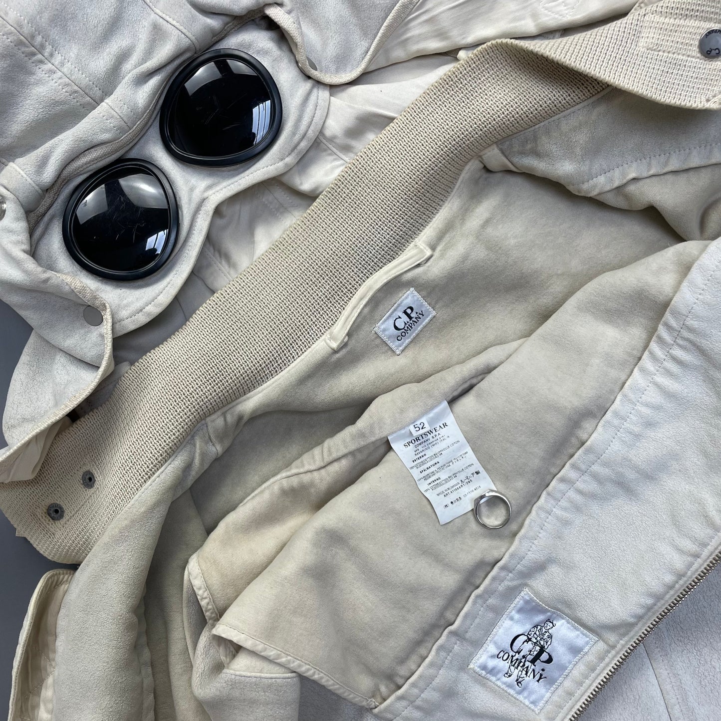 C.P. Company Hand Painted Vintage White Moleskin Archive Goggle Jacket AW04