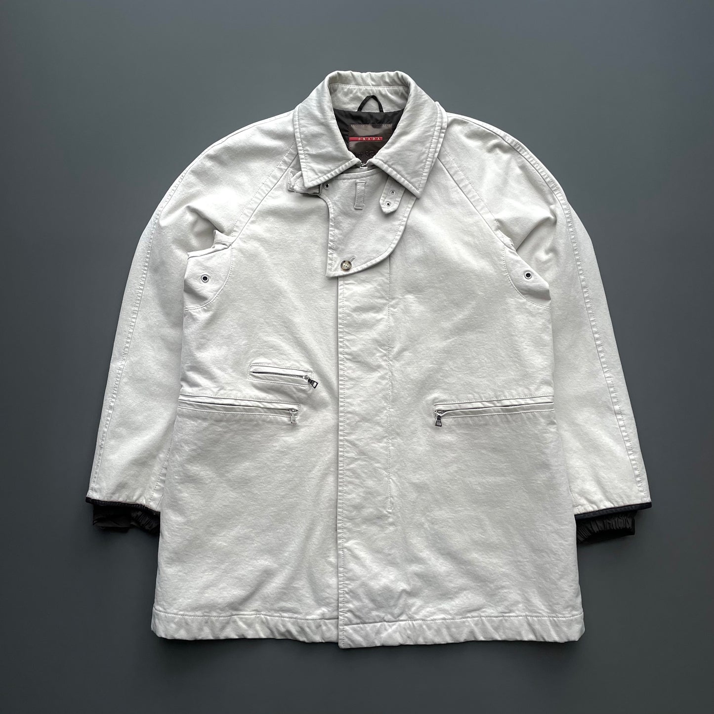 Prada Sport Cream White 00s Cotton Technical Trench Coat