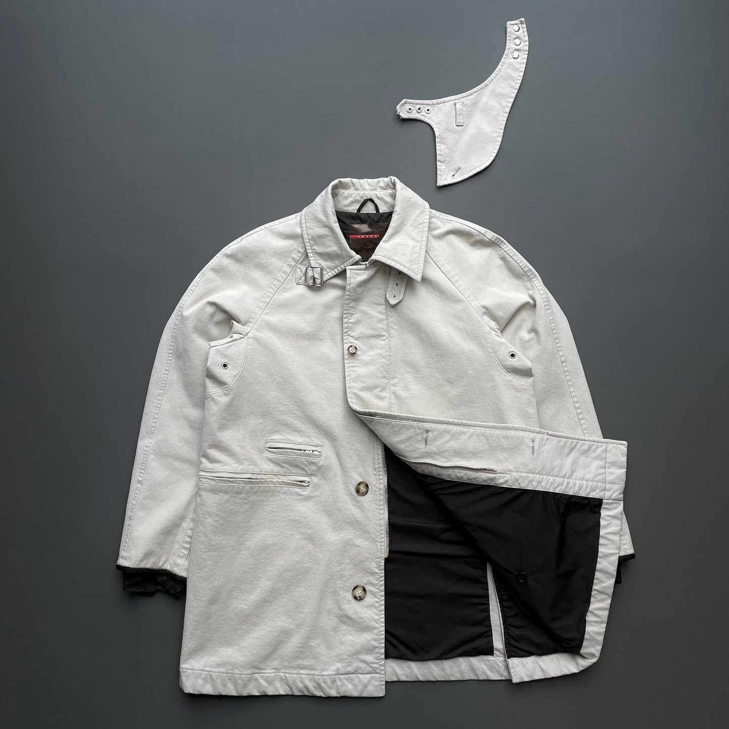 Prada Sport Cream White 00s Cotton Technical Trench Coat