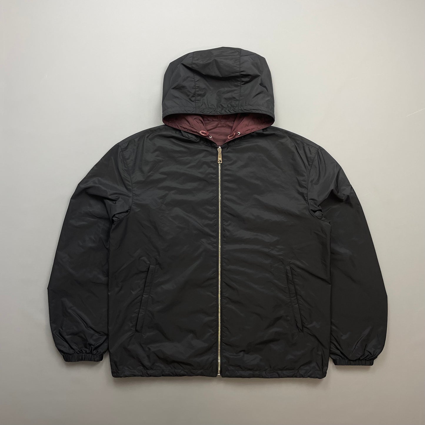 Prada Maroon & Black Reversible Lightweight Nylon Windbreaker Jacket