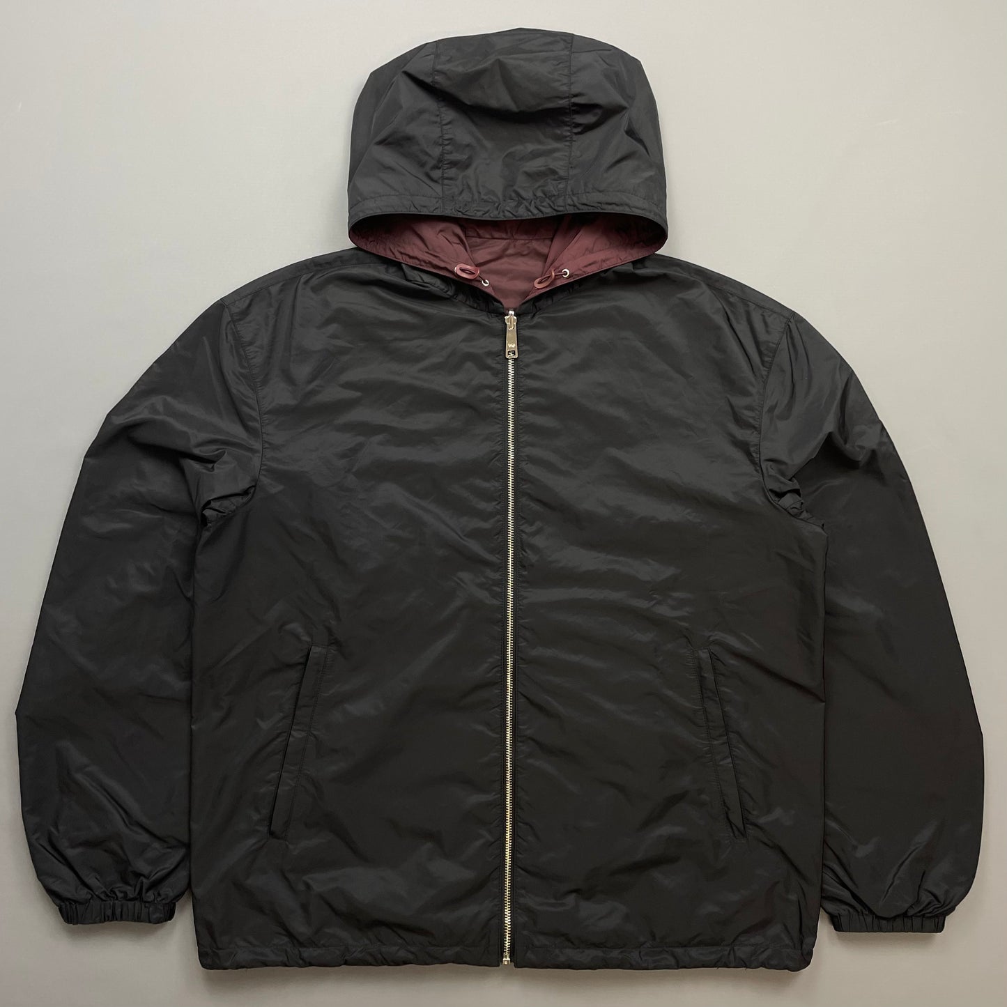 Prada Maroon & Black Reversible Lightweight Nylon Windbreaker Jacket