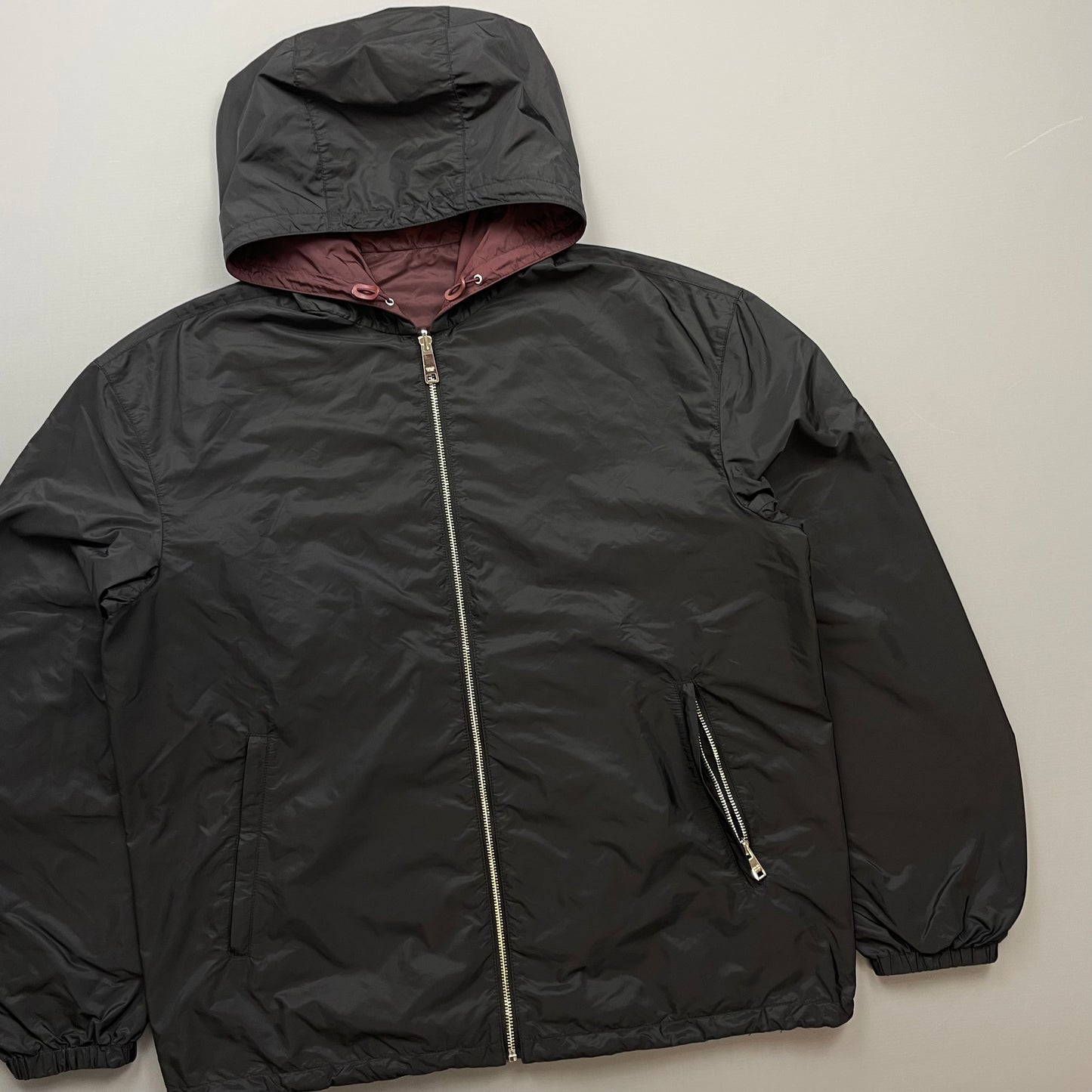 Prada Maroon & Black Reversible Lightweight Nylon Windbreaker Jacket