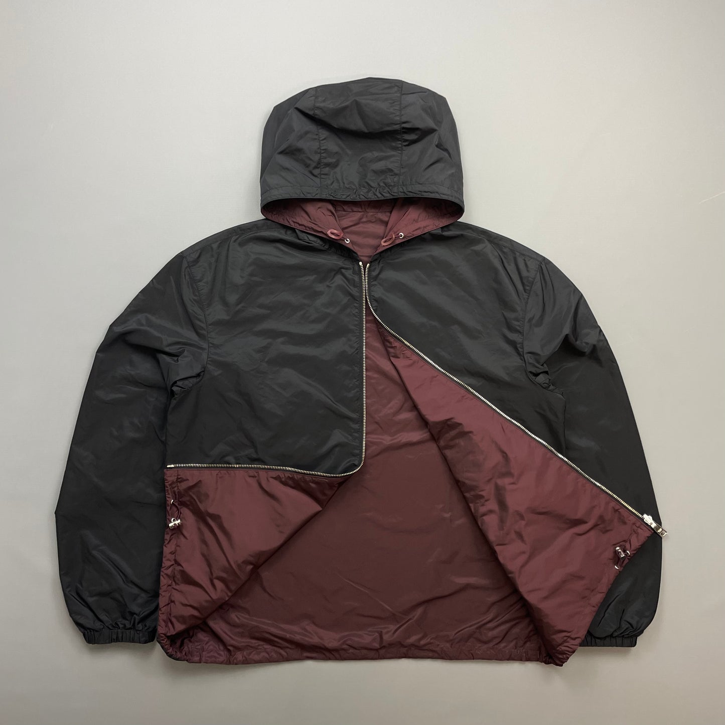 Prada Maroon & Black Reversible Lightweight Nylon Windbreaker Jacket