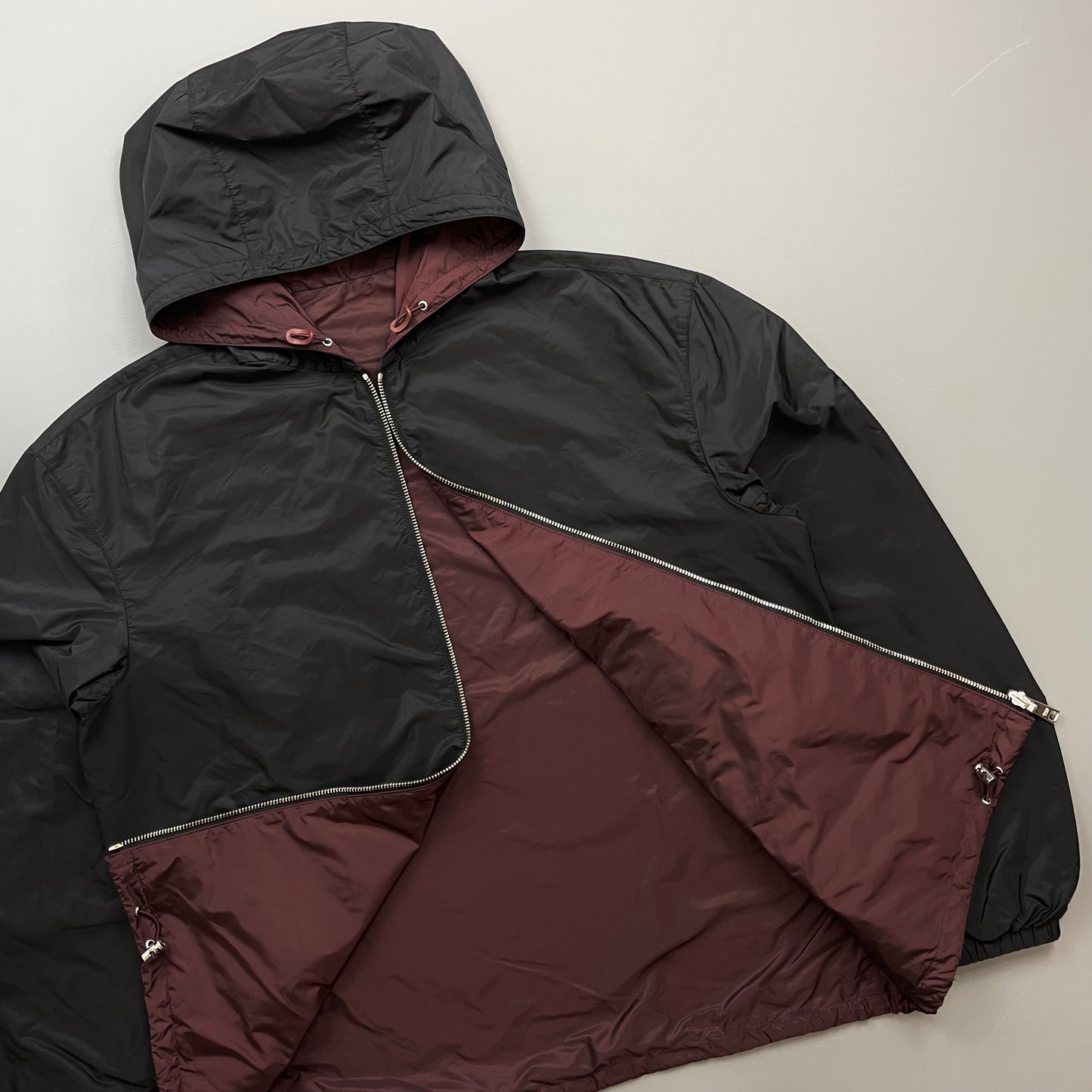 Prada Maroon & Black Reversible Lightweight Nylon Windbreaker Jacket