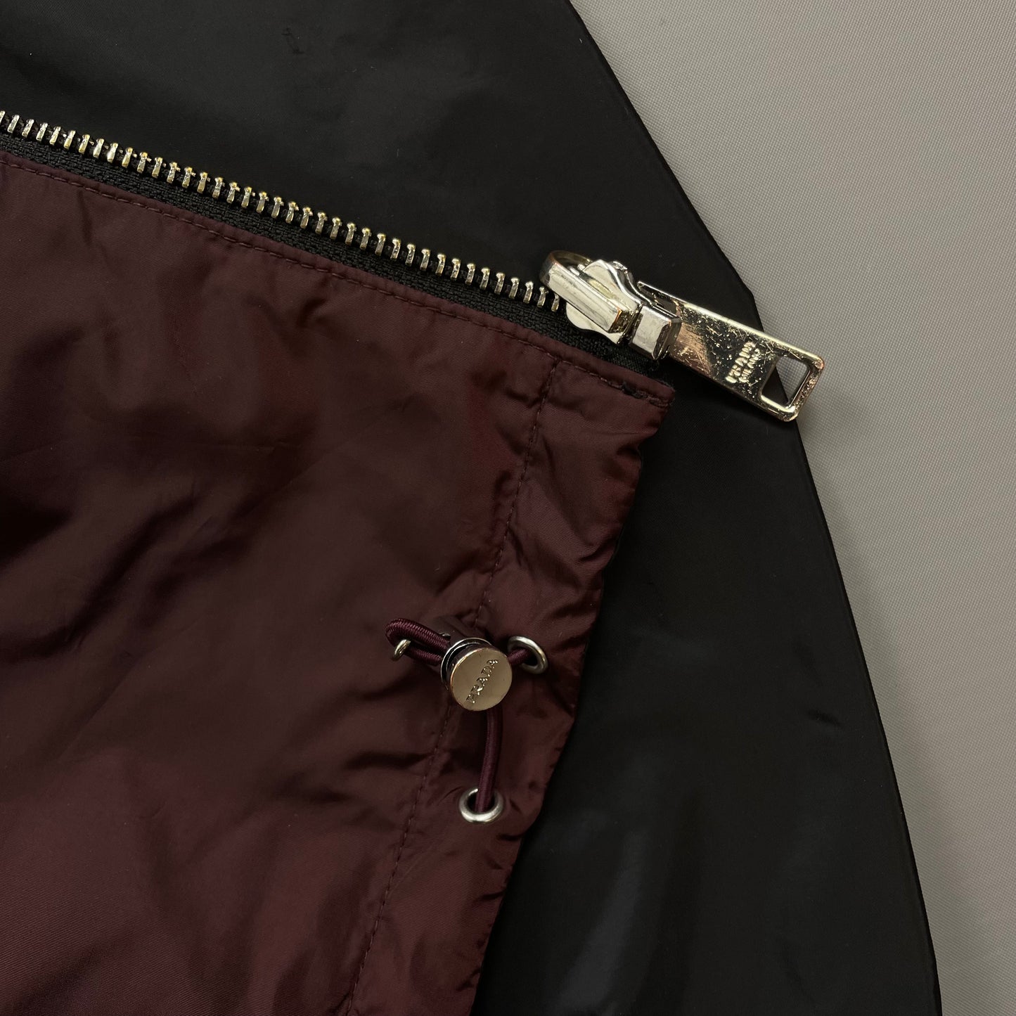 Prada Maroon & Black Reversible Lightweight Nylon Windbreaker Jacket