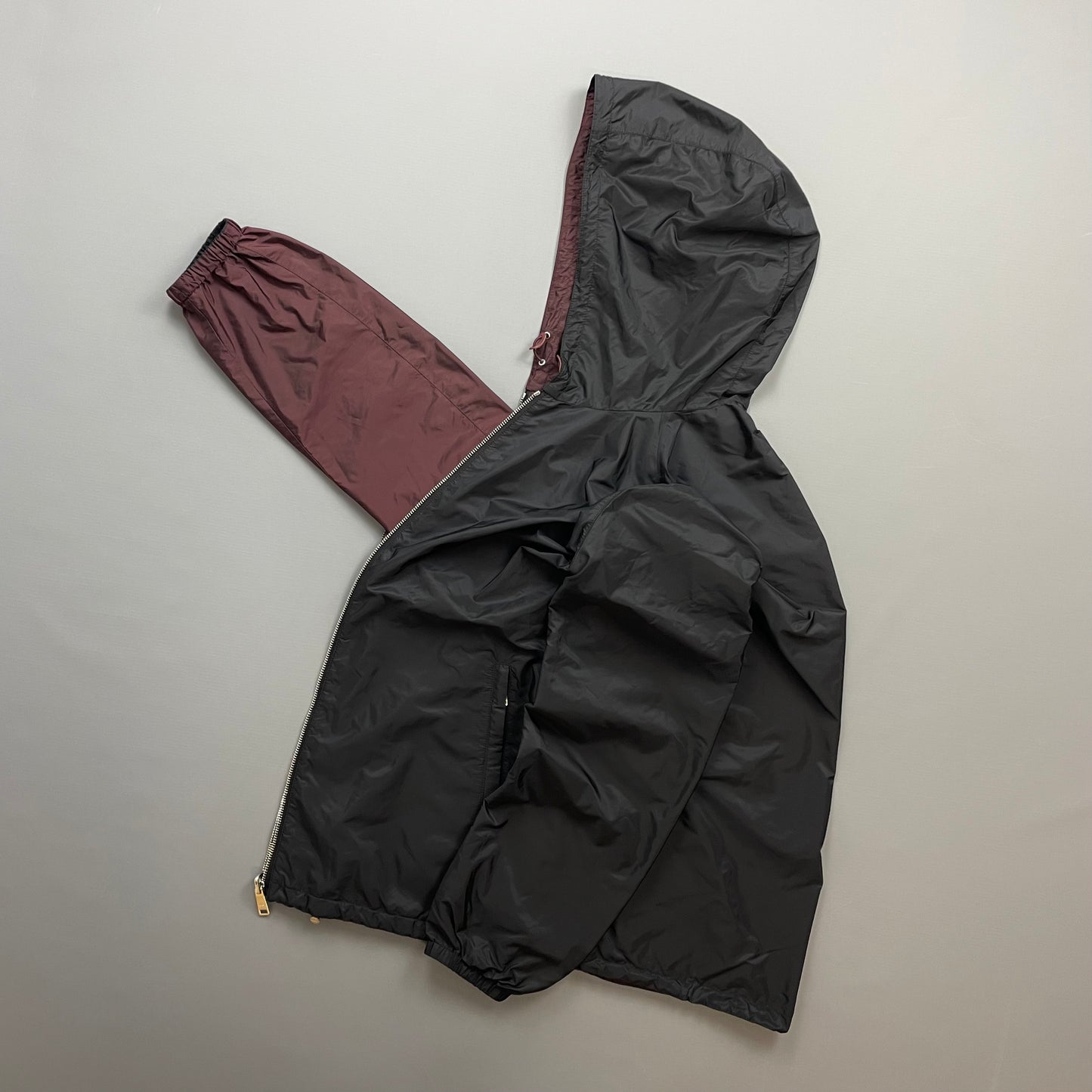 Prada Maroon & Black Reversible Lightweight Nylon Windbreaker Jacket