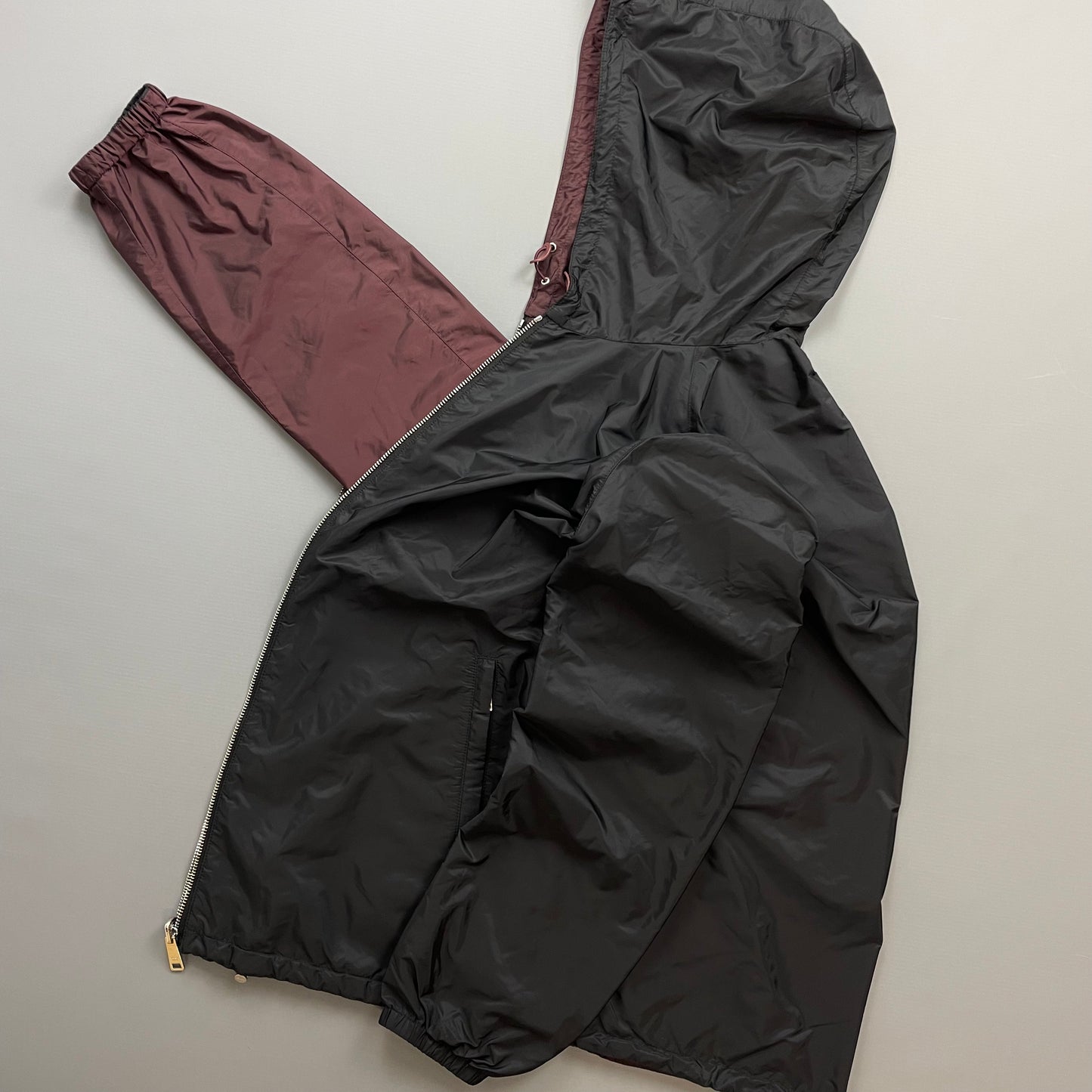 Prada Maroon & Black Reversible Lightweight Nylon Windbreaker Jacket