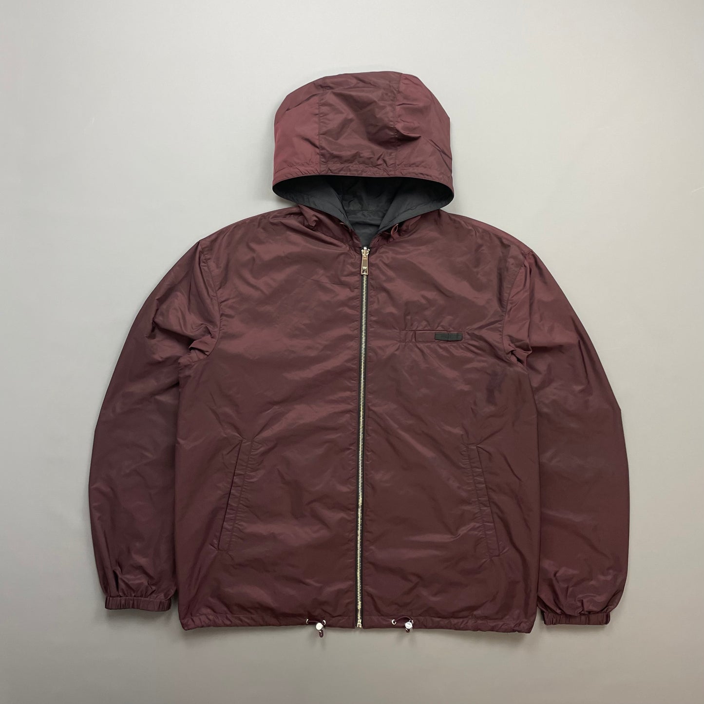Prada Maroon & Black Reversible Lightweight Nylon Windbreaker Jacket