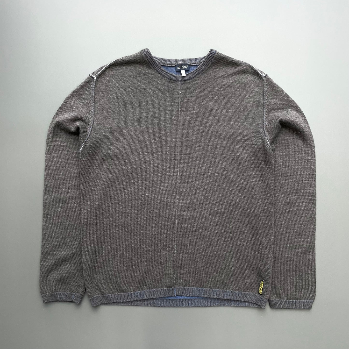 Armani Jeans Grey & Blue 00s Two-Tone Raw Seam Knit Jumper