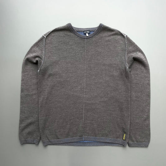 Armani Jeans Grey & Blue 00s Two-Tone Raw Seam Knit Jumper