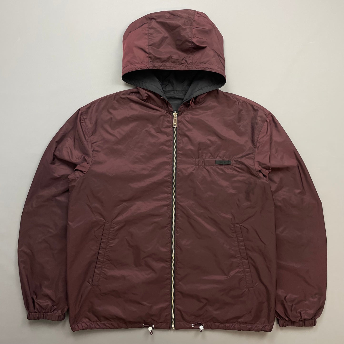 Prada Maroon & Black Reversible Lightweight Nylon Windbreaker Jacket