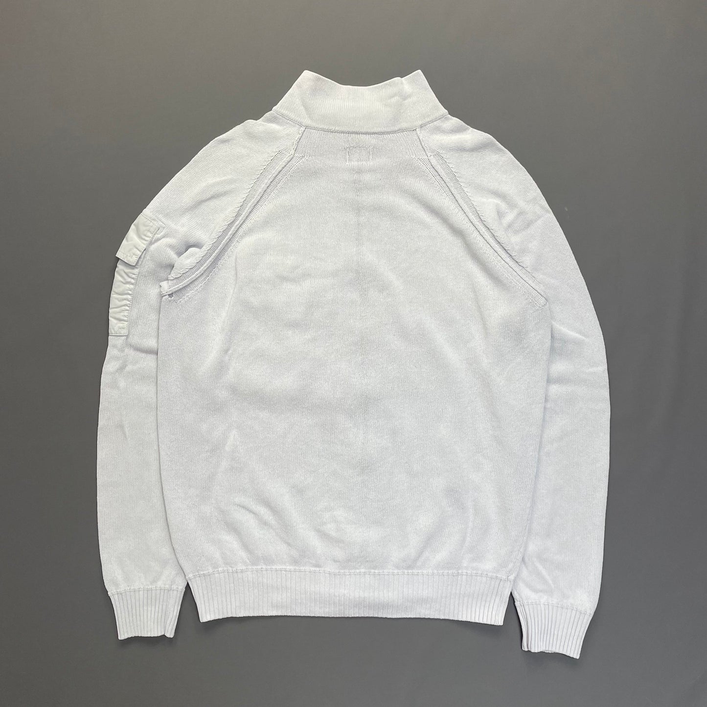 CP Company White Technical Knit Panel Pocket & Lens Jumper