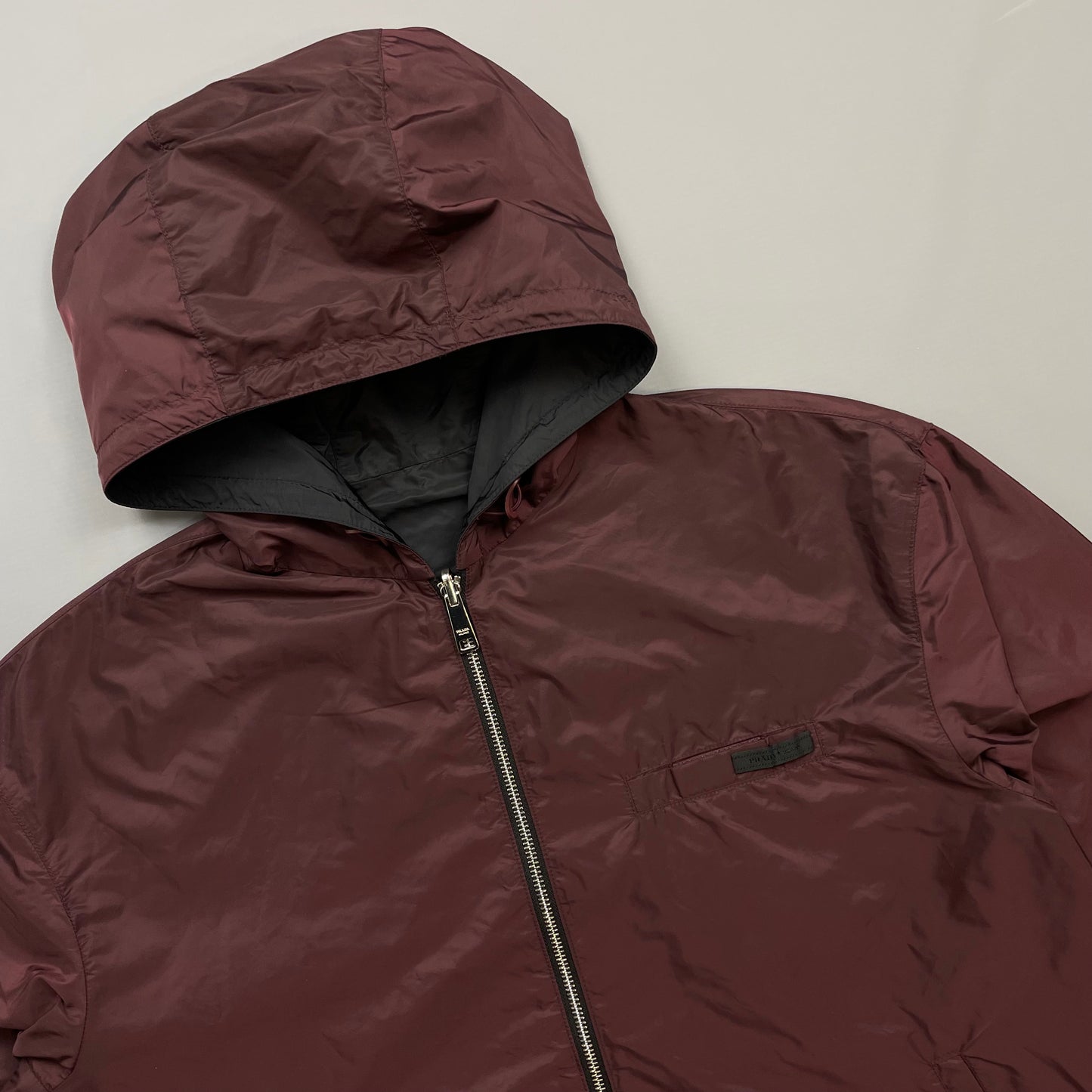 Prada Maroon & Black Reversible Lightweight Nylon Windbreaker Jacket