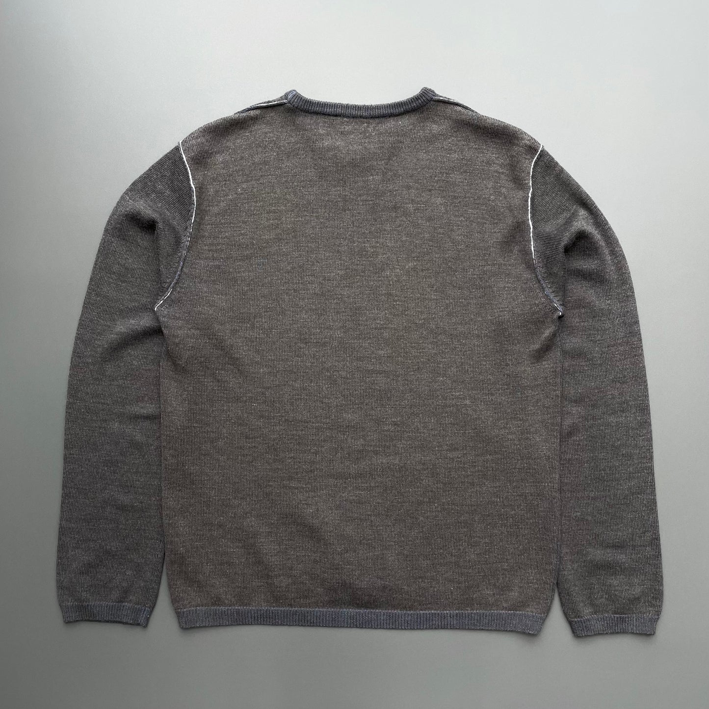 Armani Jeans Grey & Blue 00s Two-Tone Raw Seam Knit Jumper