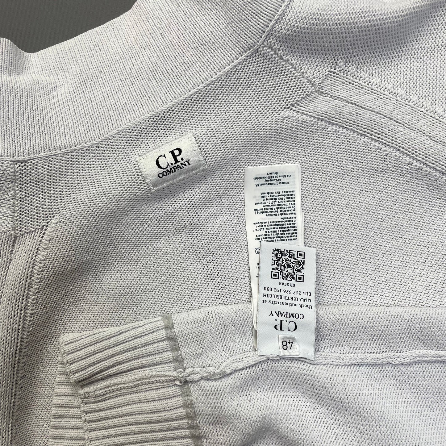 CP Company White Technical Knit Panel Pocket & Lens Jumper
