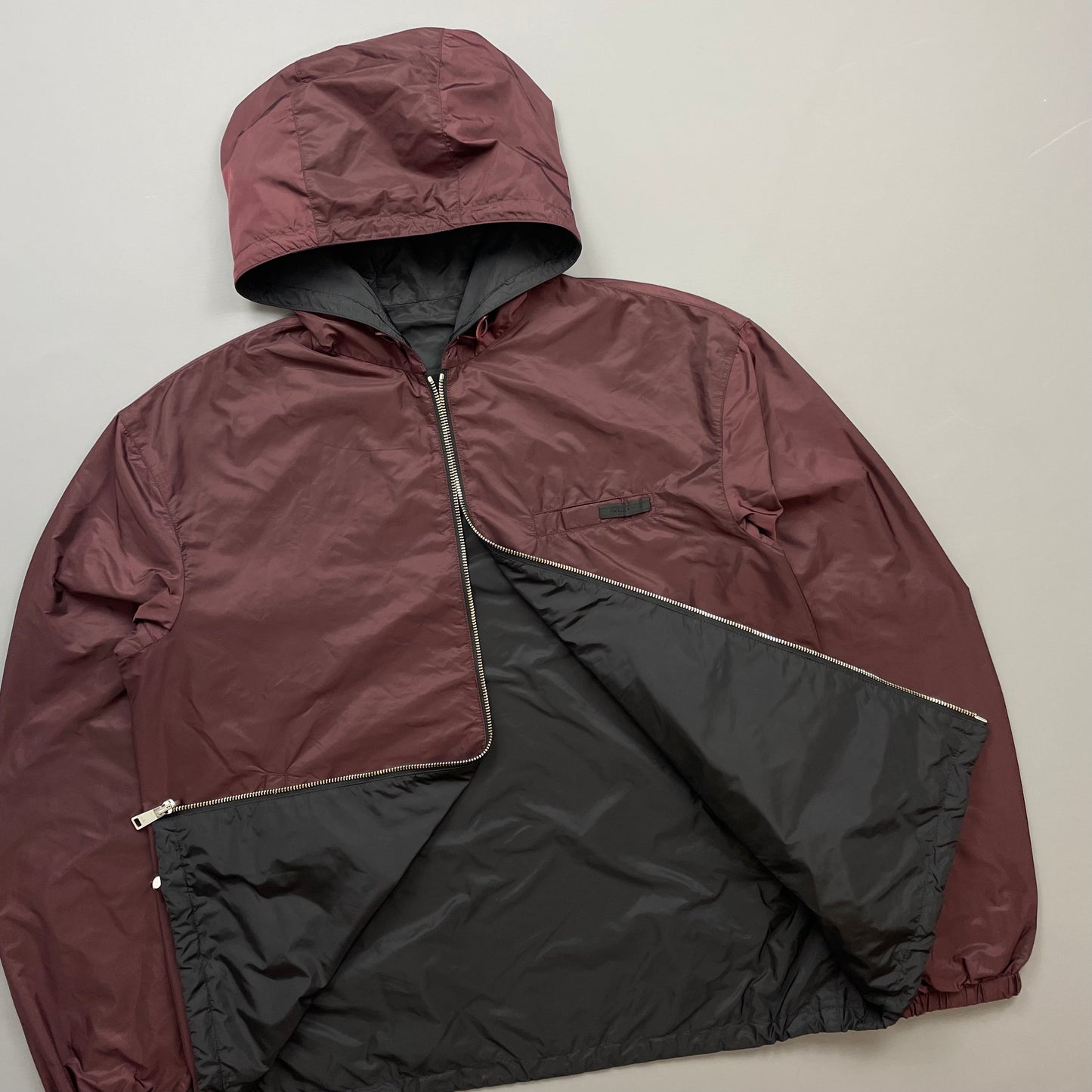 Prada Maroon & Black Reversible Lightweight Nylon Windbreaker Jacket