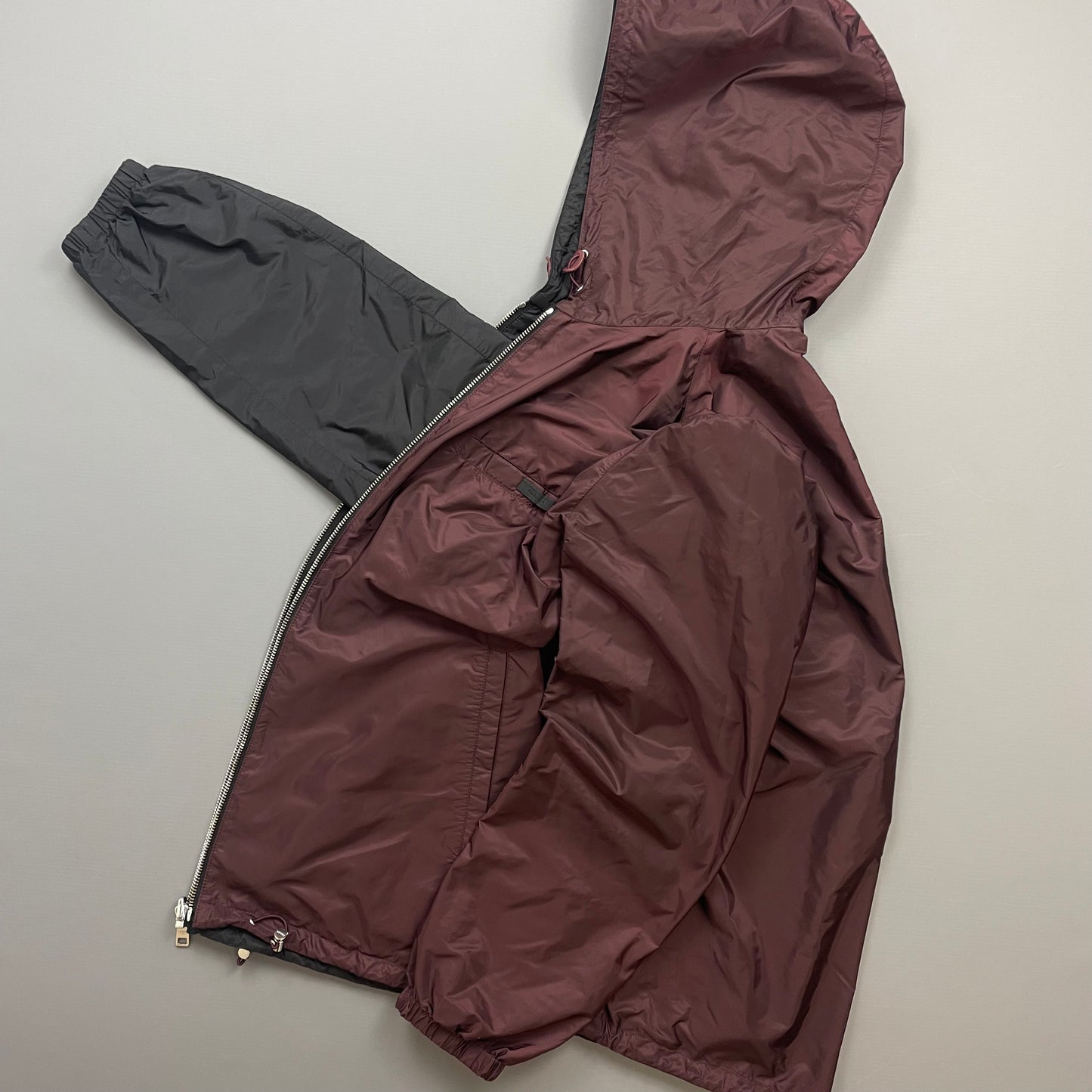 Prada Maroon & Black Reversible Lightweight Nylon Windbreaker Jacket