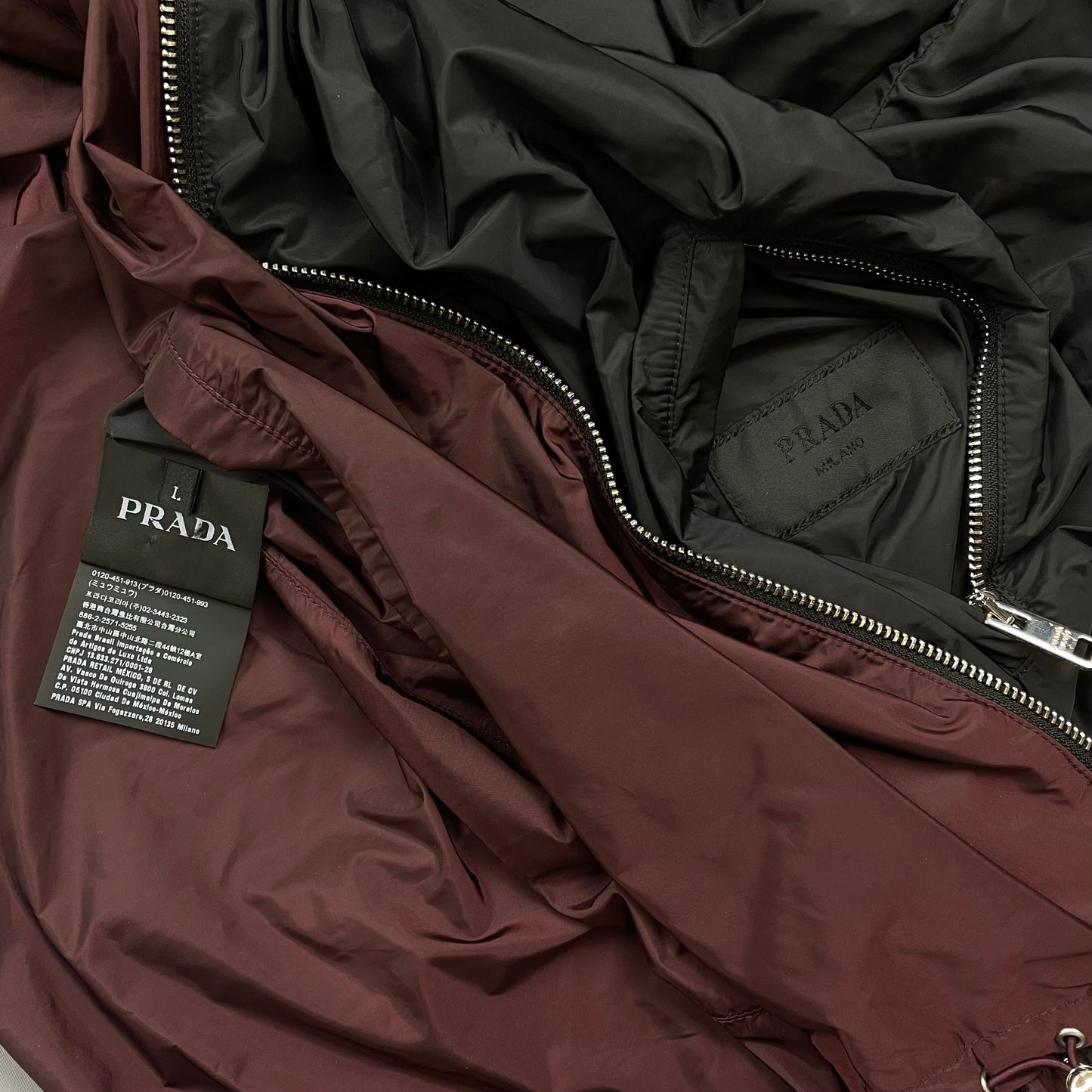 Prada Maroon & Black Reversible Lightweight Nylon Windbreaker Jacket