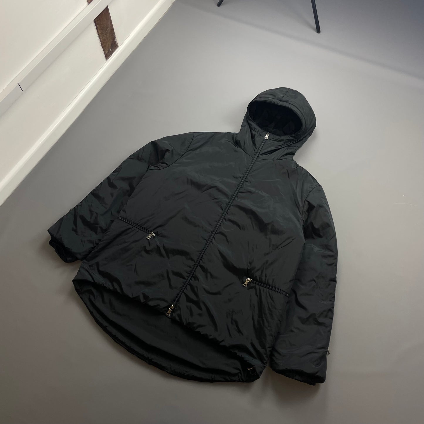 Prada Sport Black AW99 Nylon Padded Technical Packable Harness Backback Jacket
