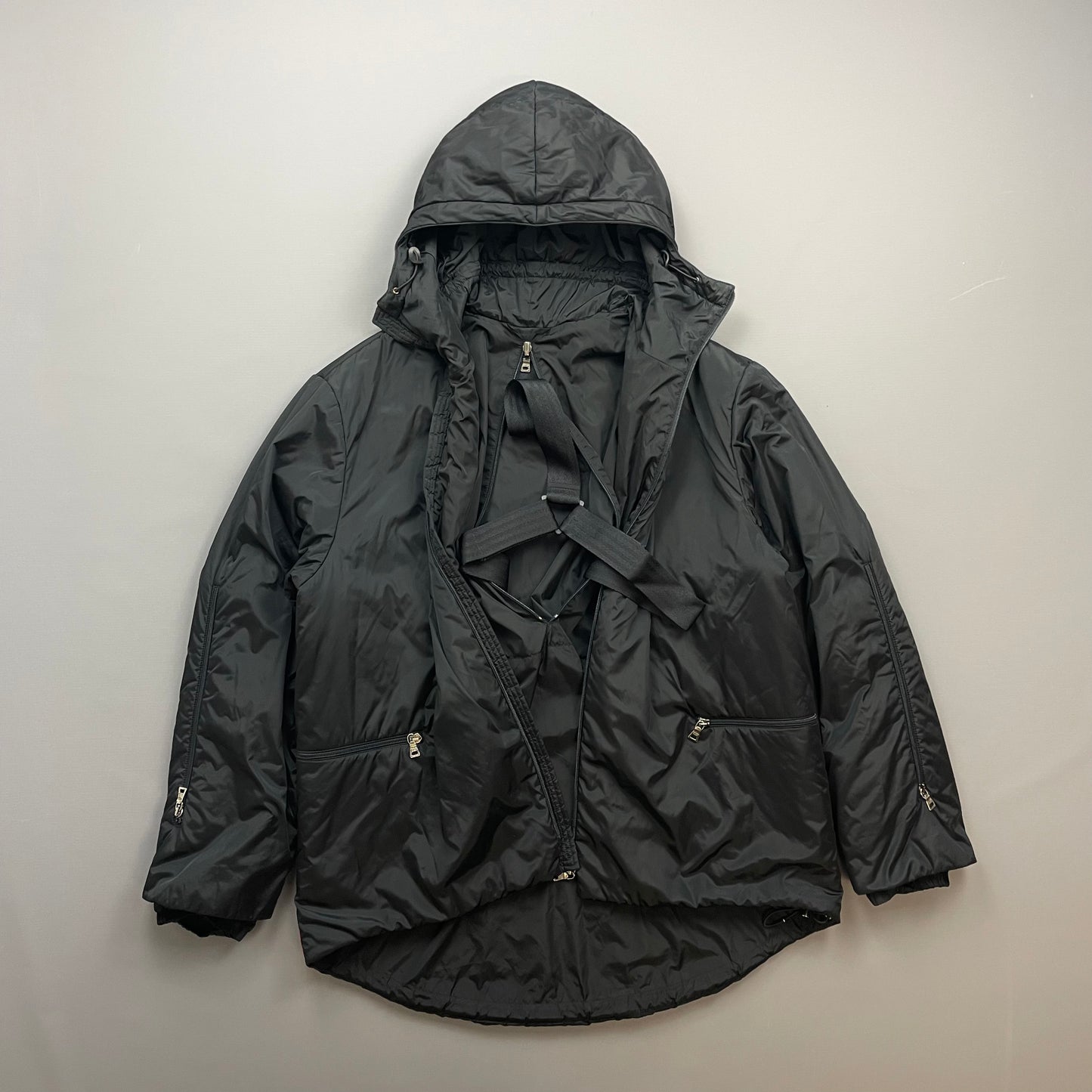 Prada Sport Black AW99 Nylon Padded Technical Packable Harness Backback Jacket