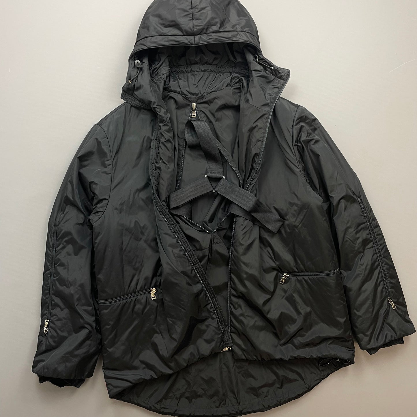 Prada Sport Black AW99 Nylon Padded Technical Packable Harness Backback Jacket