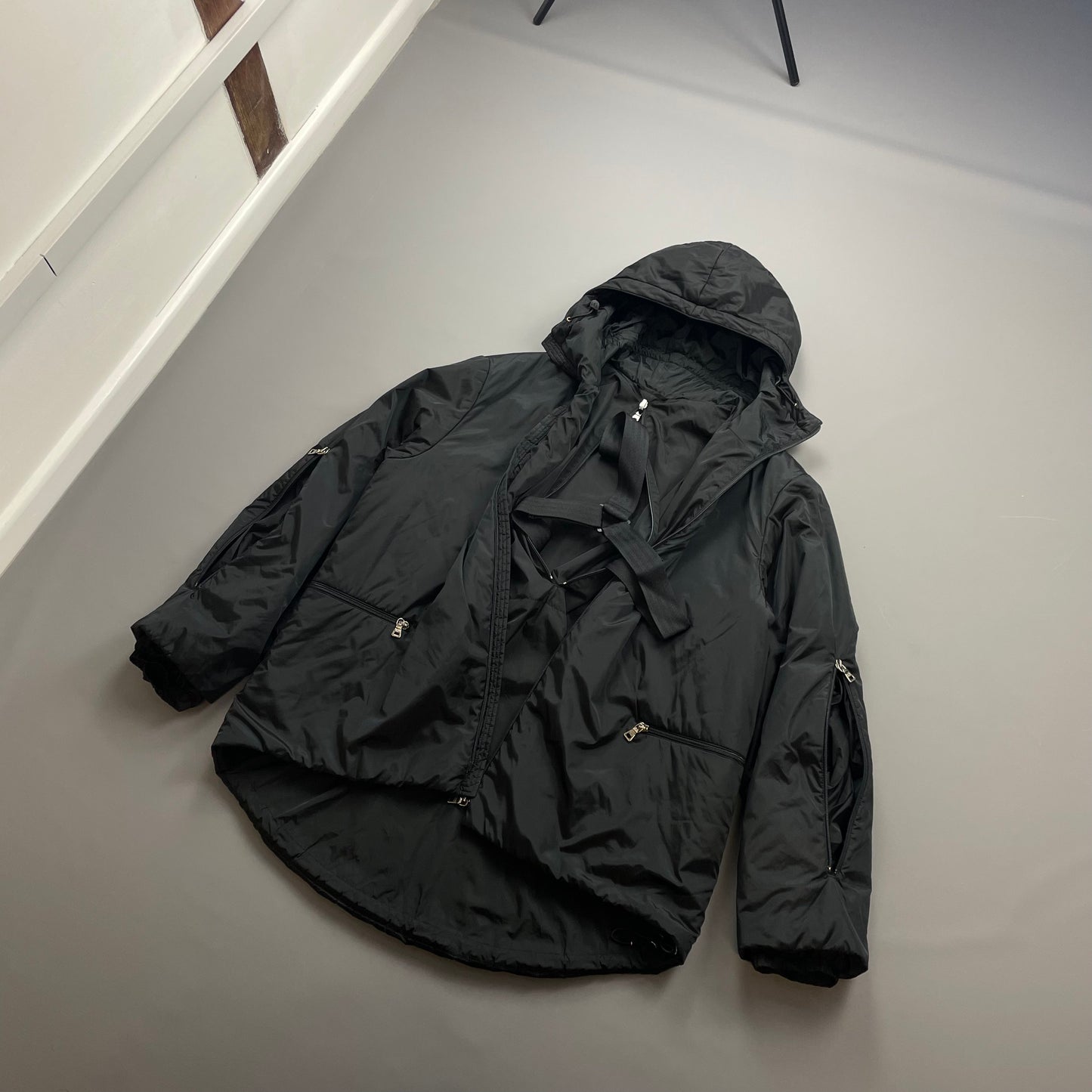 Prada Sport Black AW99 Nylon Padded Technical Packable Harness Backback Jacket