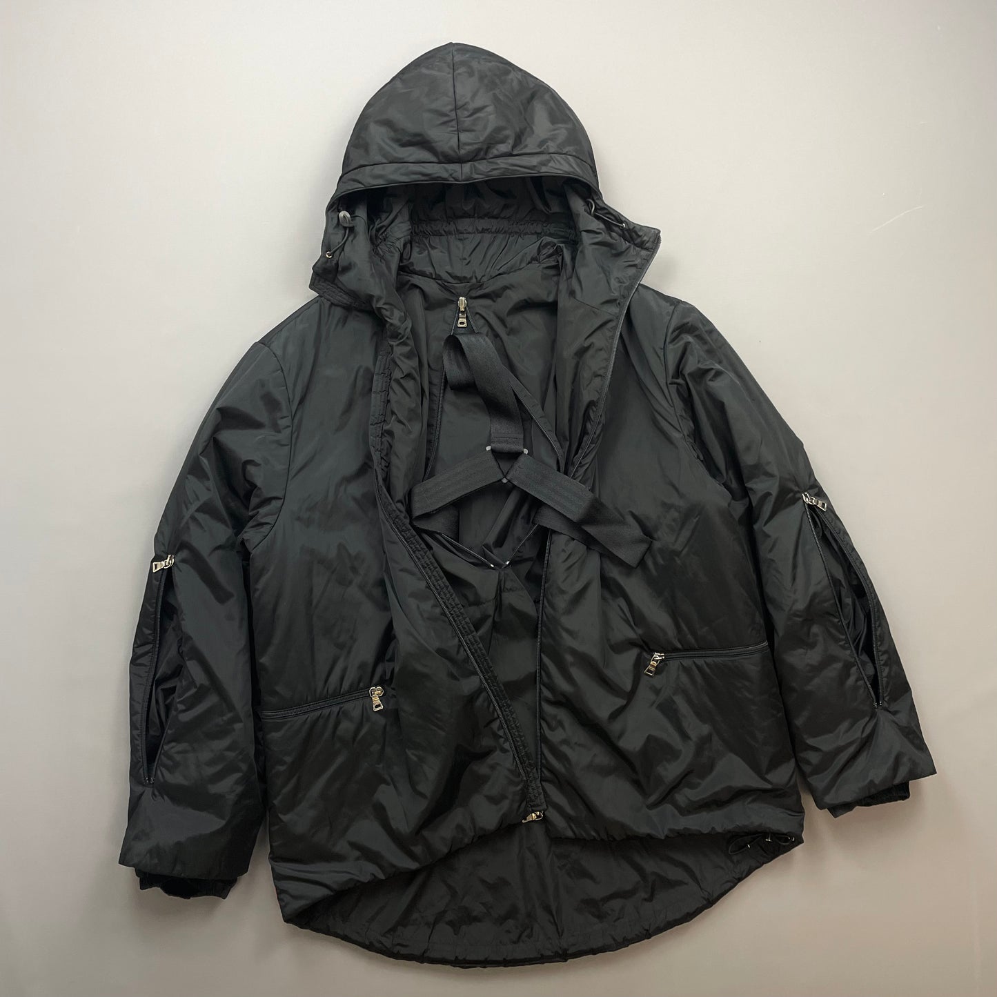 Prada Sport Black AW99 Nylon Padded Technical Packable Harness Backback Jacket