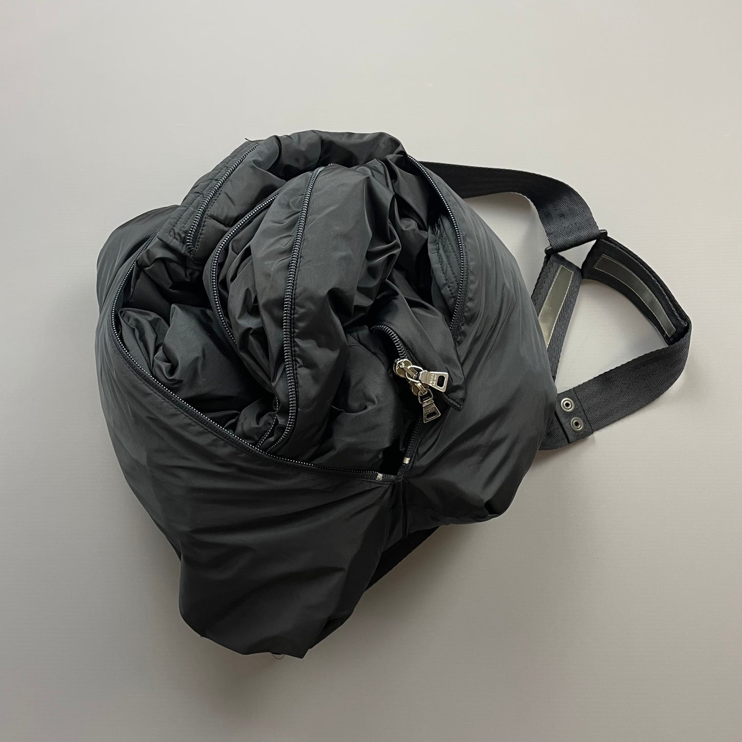 Prada Sport Black AW99 Nylon Padded Technical Packable Harness Backback Jacket
