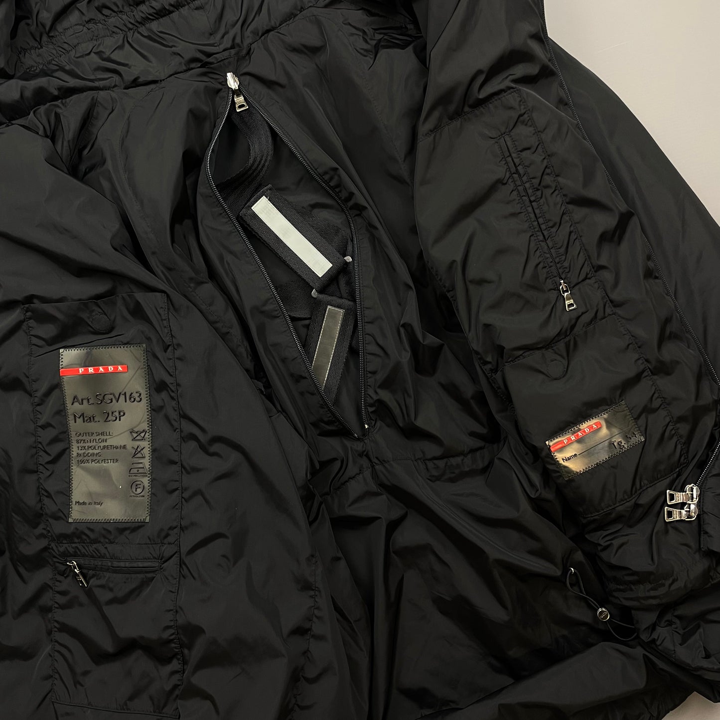 Prada Sport Black AW99 Nylon Padded Technical Packable Harness Backback Jacket