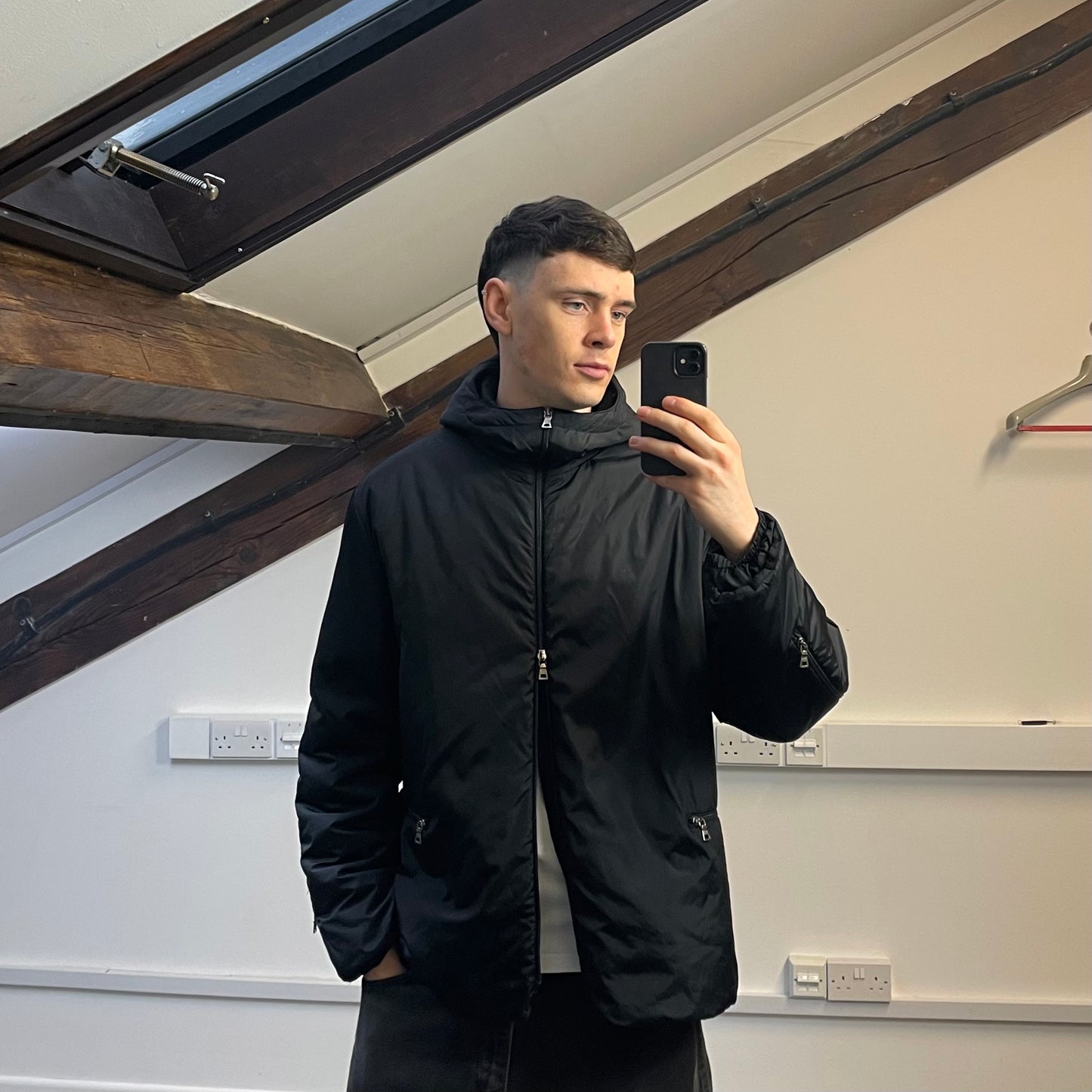 Prada Sport Black AW99 Nylon Padded Technical Packable Harness Backback Jacket