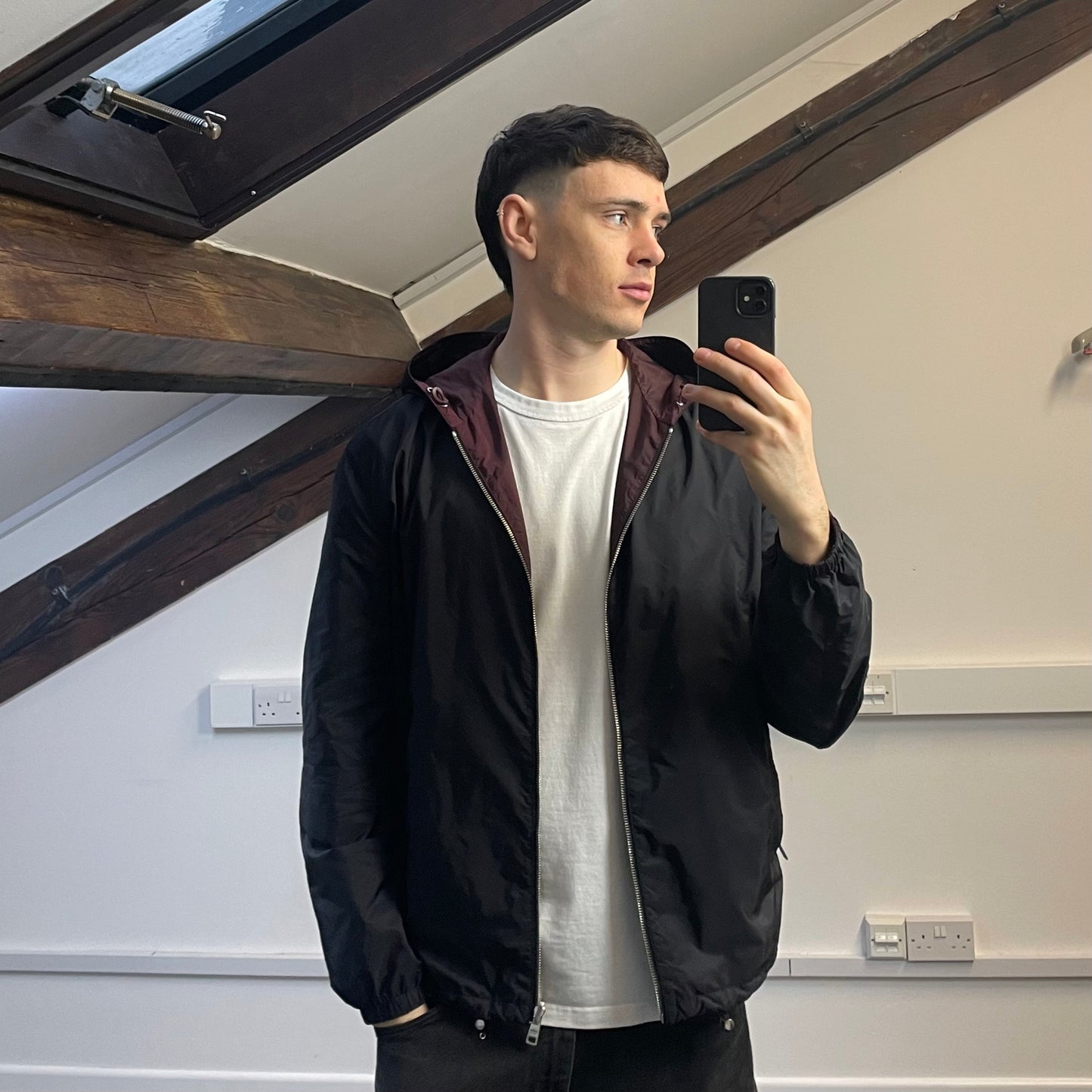 Prada Maroon & Black Reversible Lightweight Nylon Windbreaker Jacket