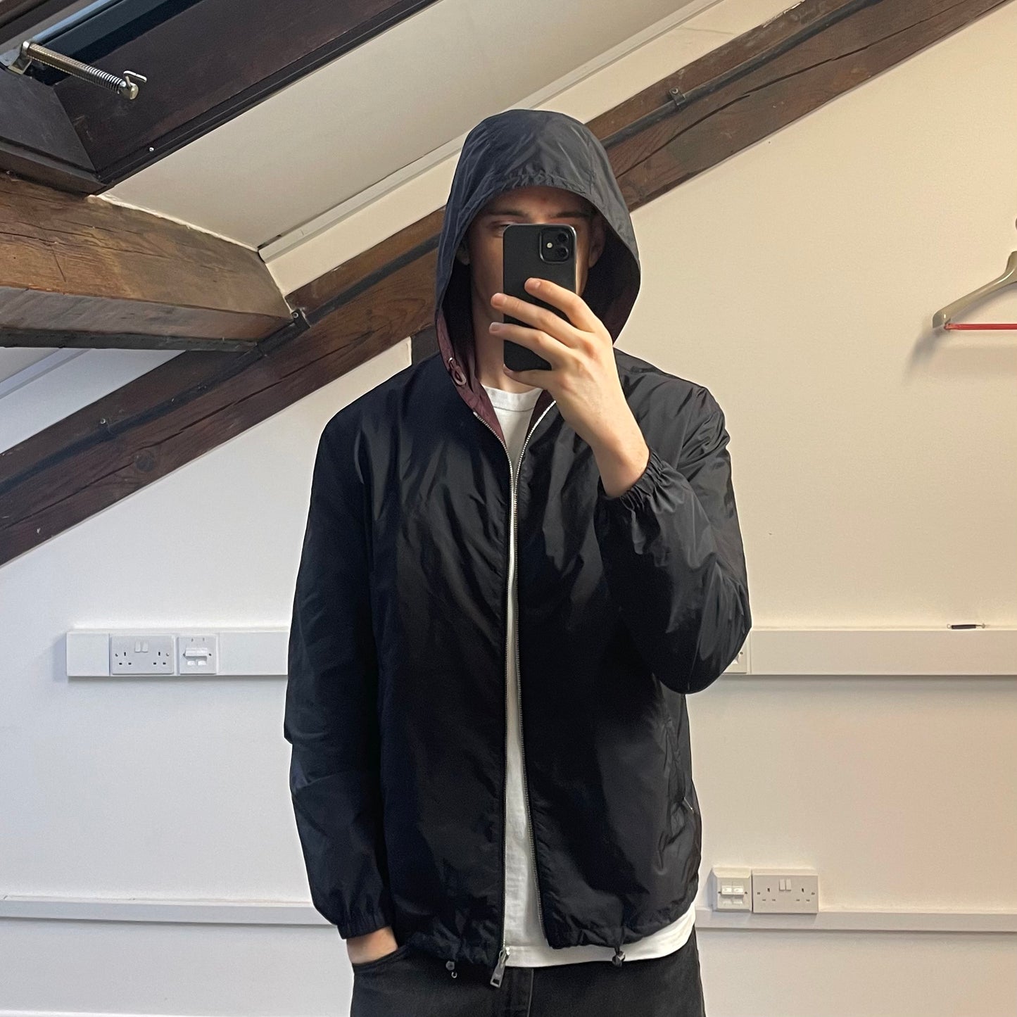 Prada Maroon & Black Reversible Lightweight Nylon Windbreaker Jacket