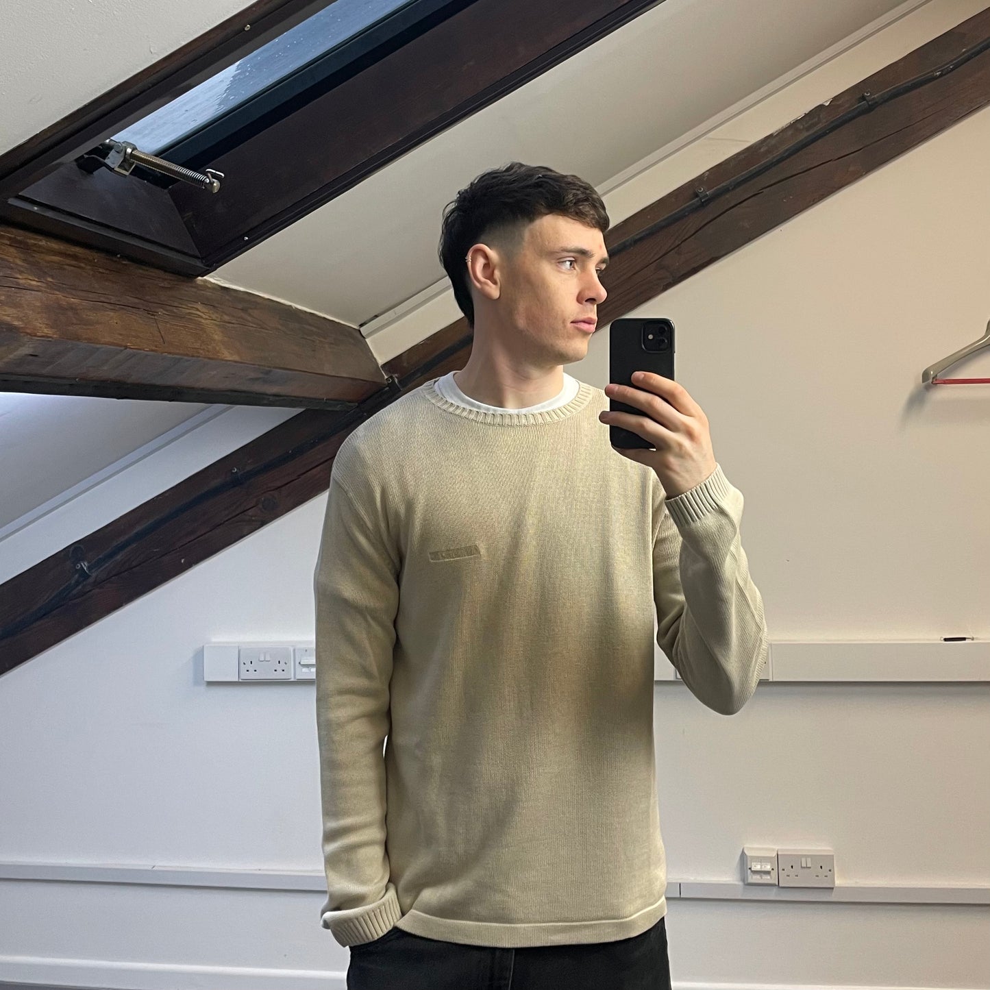 Armani Jeans Beige Lightweight Crewneck Knit Jumper