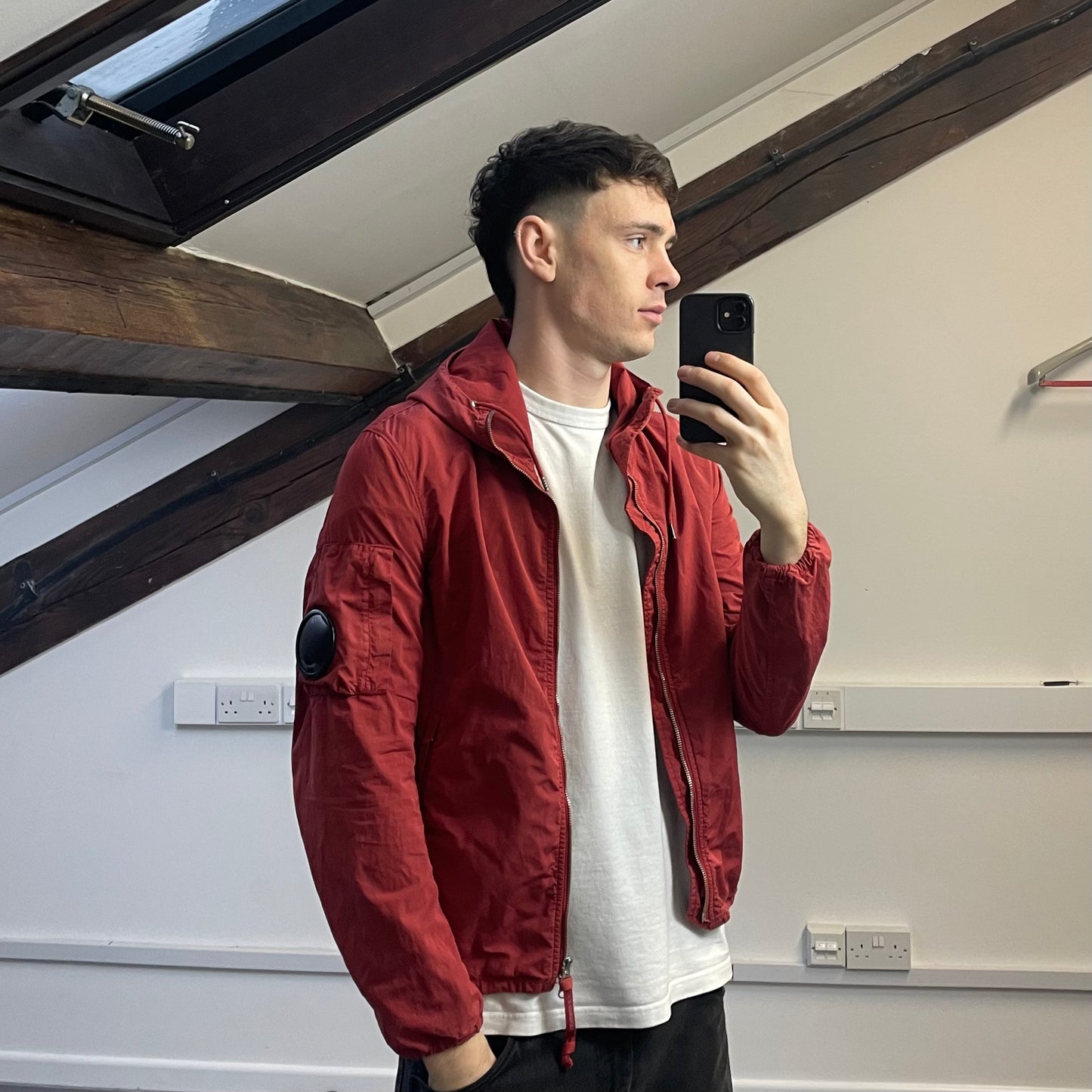 C.P. Company Red Lightweight Hooded Windbreaker Jacket