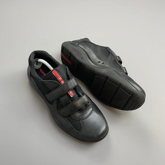 Prada Sport Black Leather Americas Cup Velcro Strap Trainers