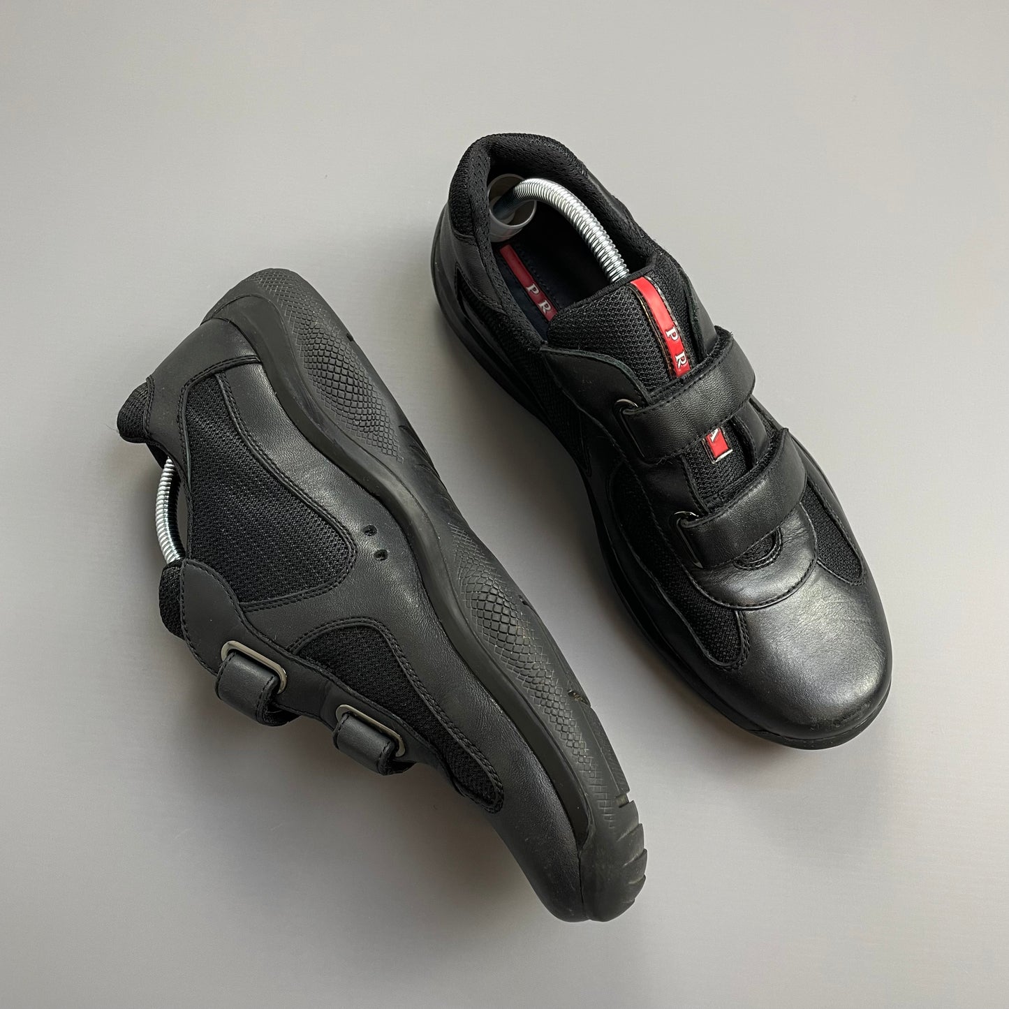 Prada Sport Black Leather Americas Cup Velcro Strap Trainers