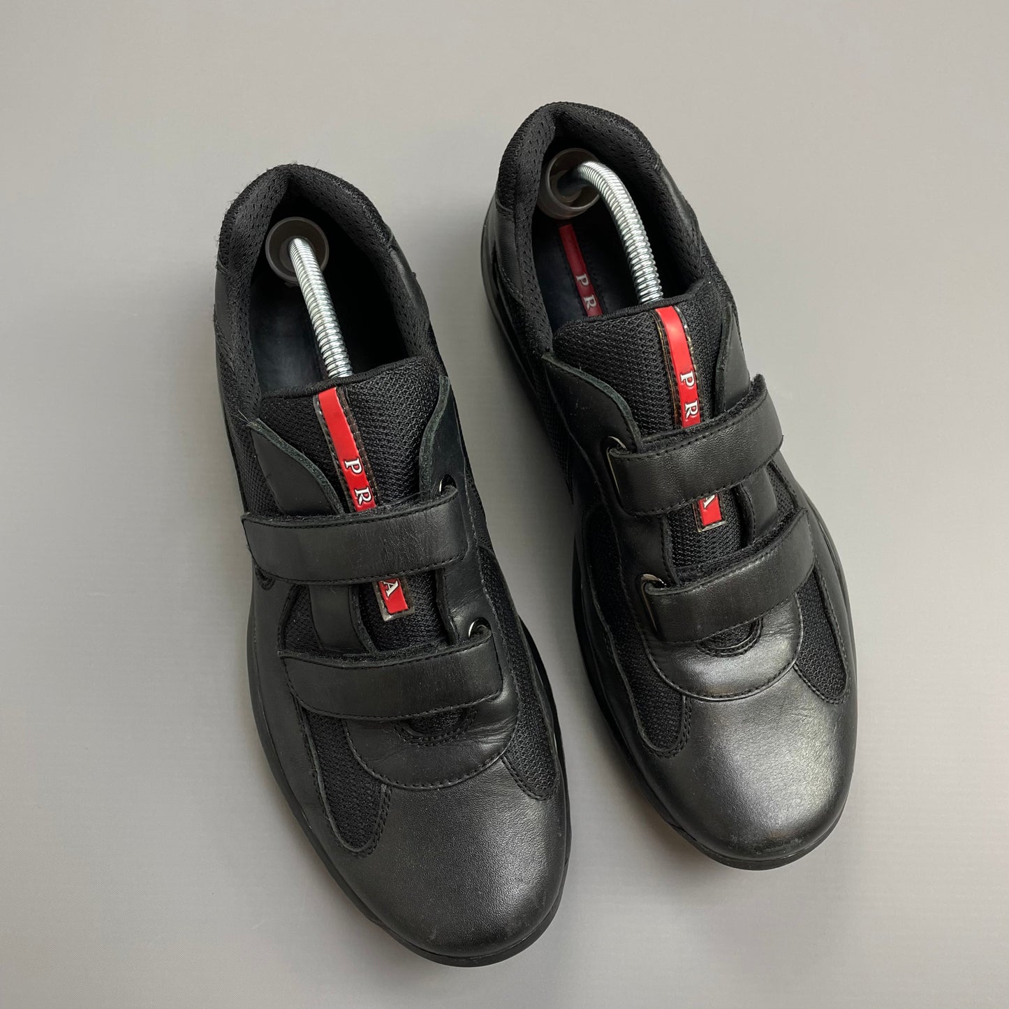 Prada Sport Black Leather Americas Cup Velcro Strap Trainers