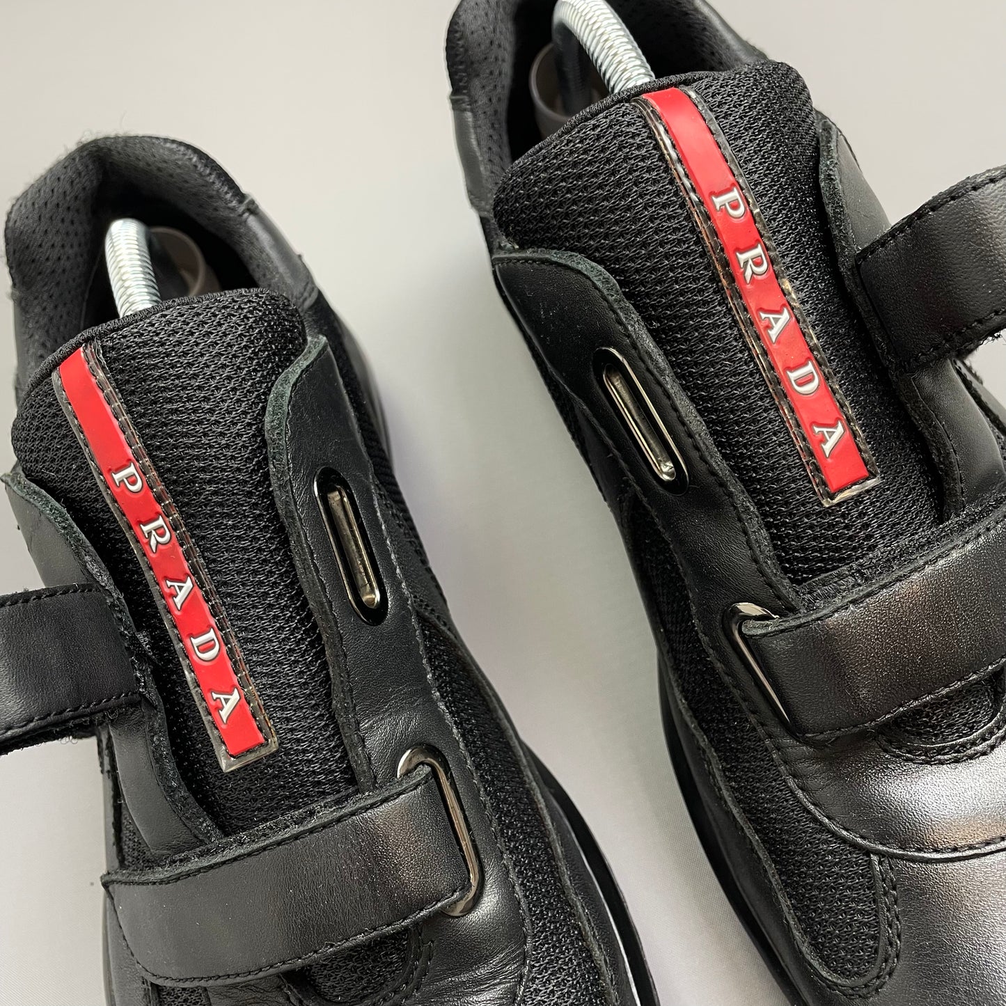 Prada Sport Black Leather Americas Cup Velcro Strap Trainers