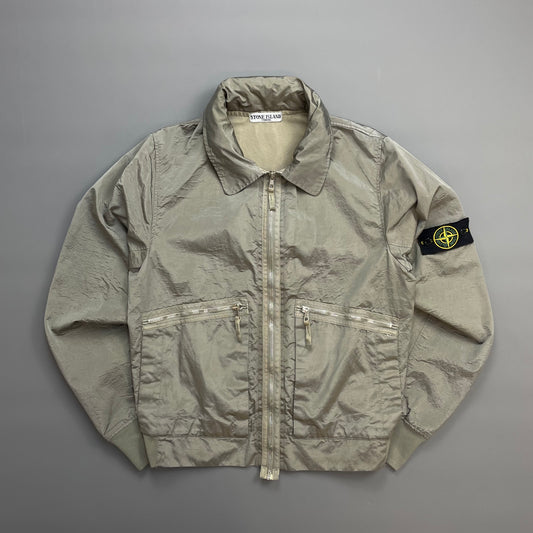 Stone Island Silver Grey SS08 Nylon Metal Archivio Concealed Hood Lightweight Bomber Jacket