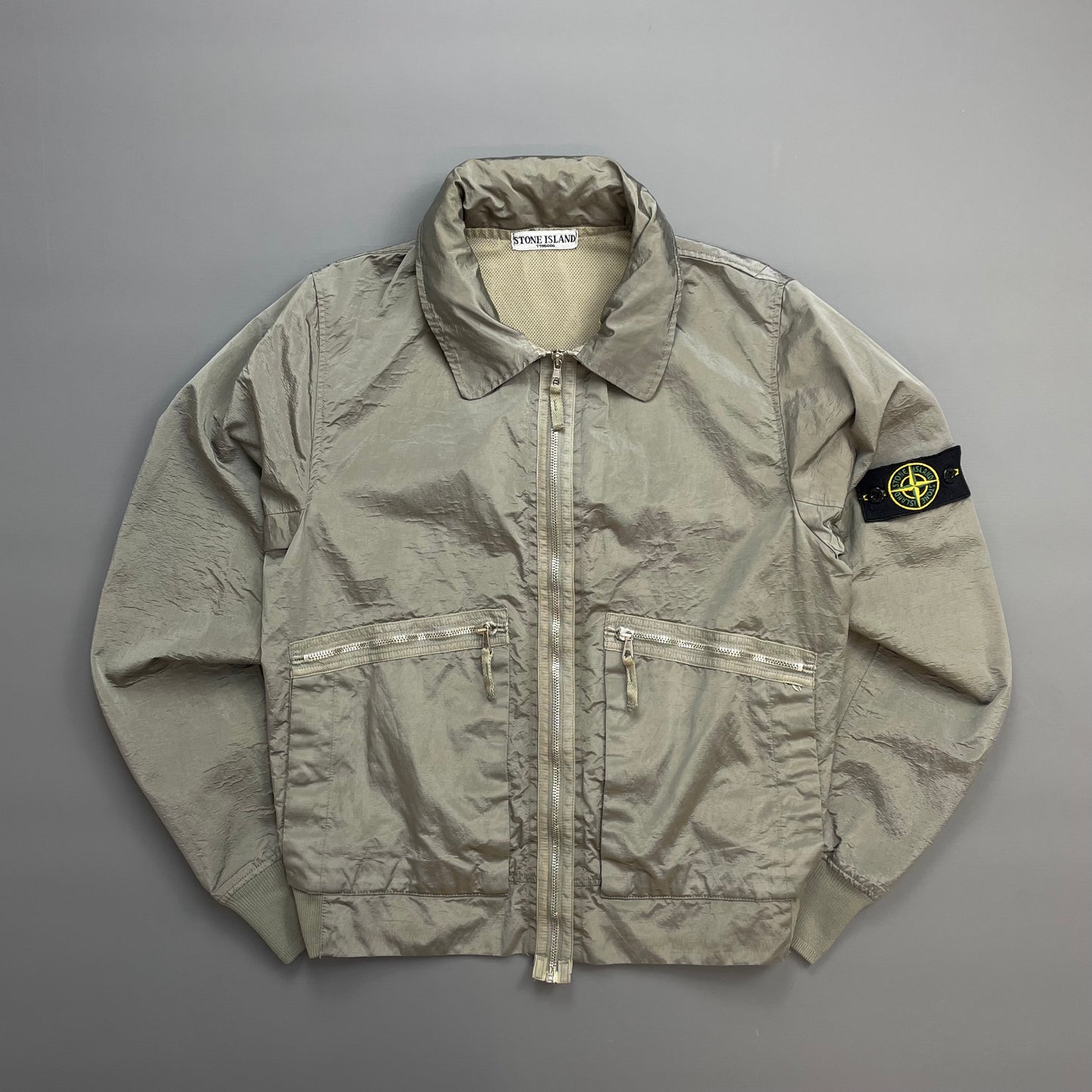 Stone Island Silver Grey SS08 Nylon Metal Archivio Concealed Hood Lightweight Bomber Jacket