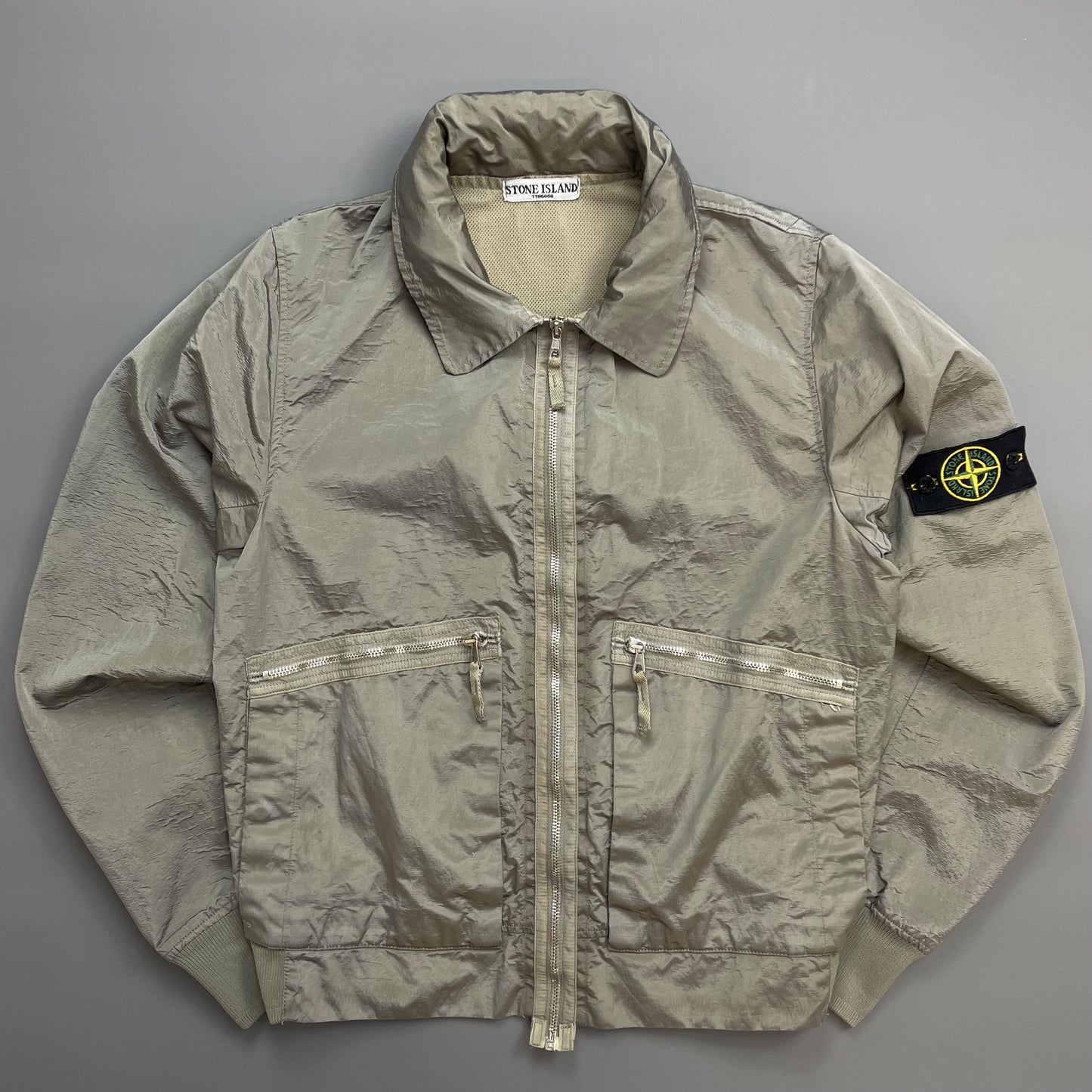Stone Island Silver Grey SS08 Nylon Metal Archivio Concealed Hood Lightweight Bomber Jacket