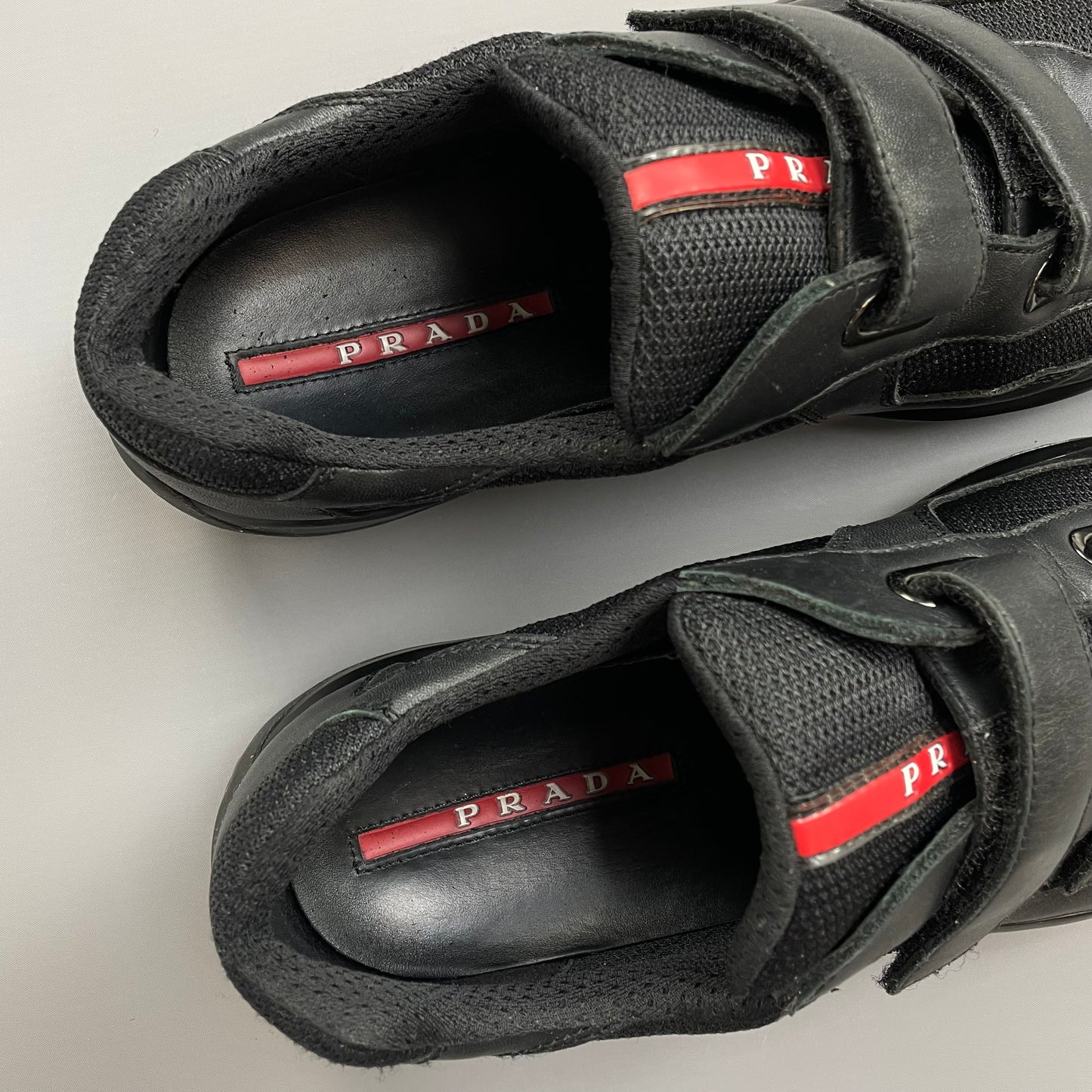 Prada Sport Black Leather Americas Cup Velcro Strap Trainers