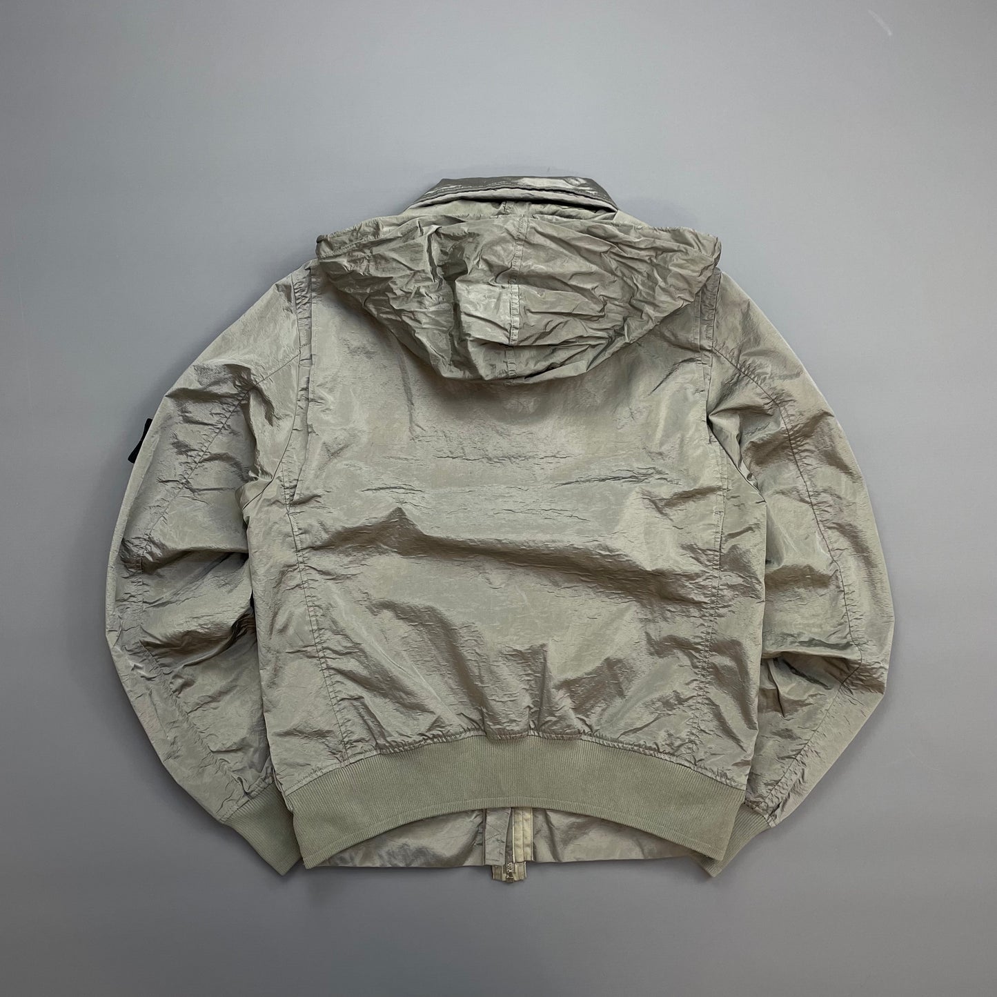 Stone Island Silver Grey SS08 Nylon Metal Archivio Concealed Hood Lightweight Bomber Jacket