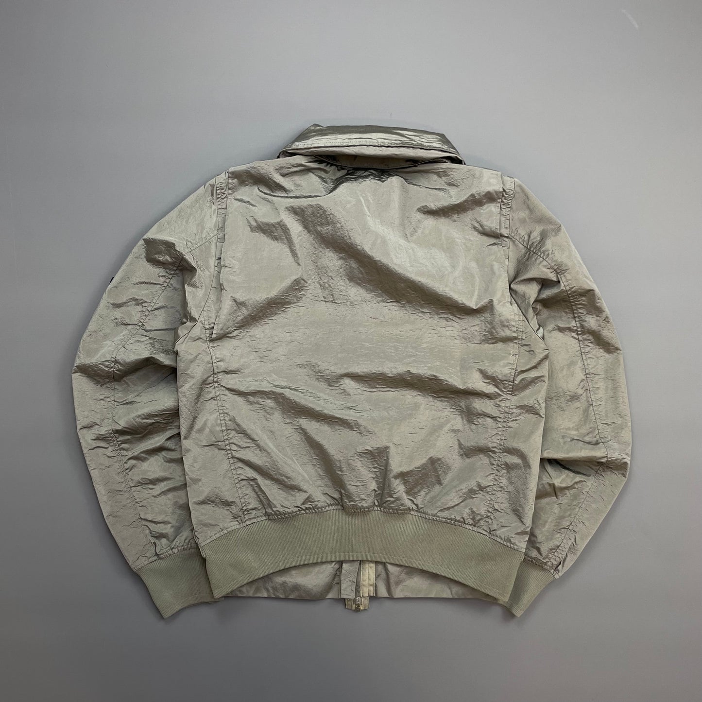 Stone Island Silver Grey SS08 Nylon Metal Archivio Concealed Hood Lightweight Bomber Jacket